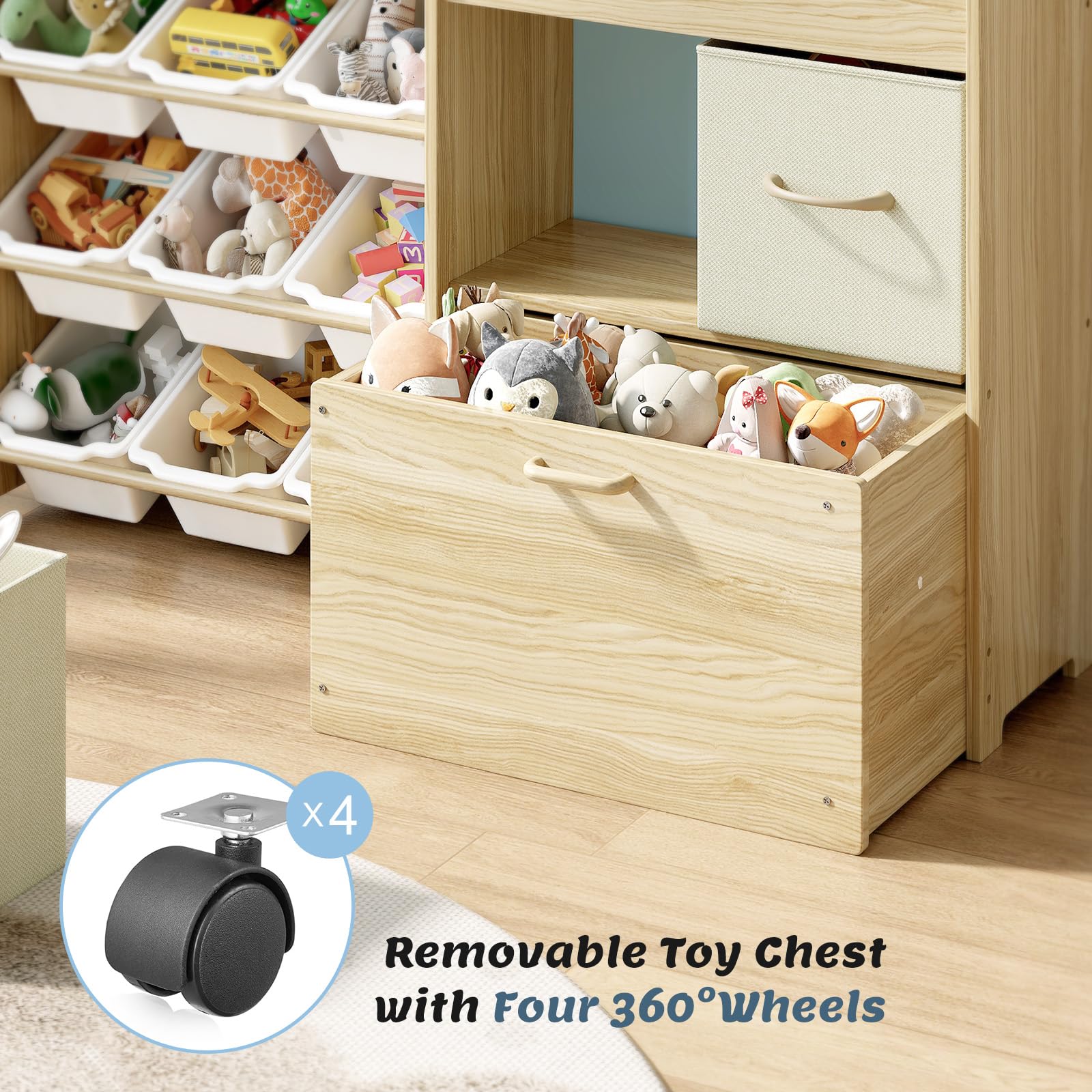 EXPERLAM movable toy chest with wheels enables easy relocation to play areas