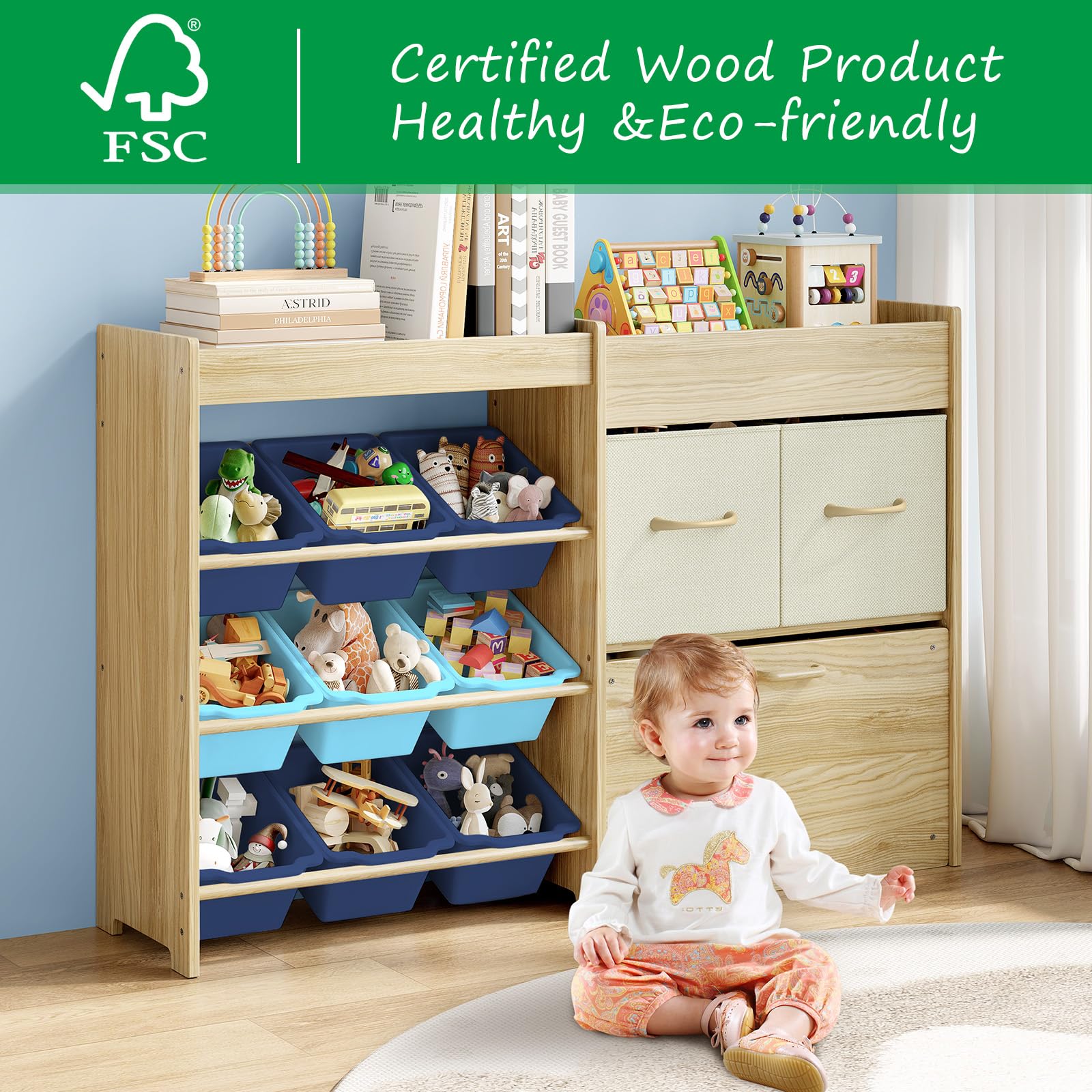 EXPERLAM movable toy chest with wheels for easy clean-up and transport