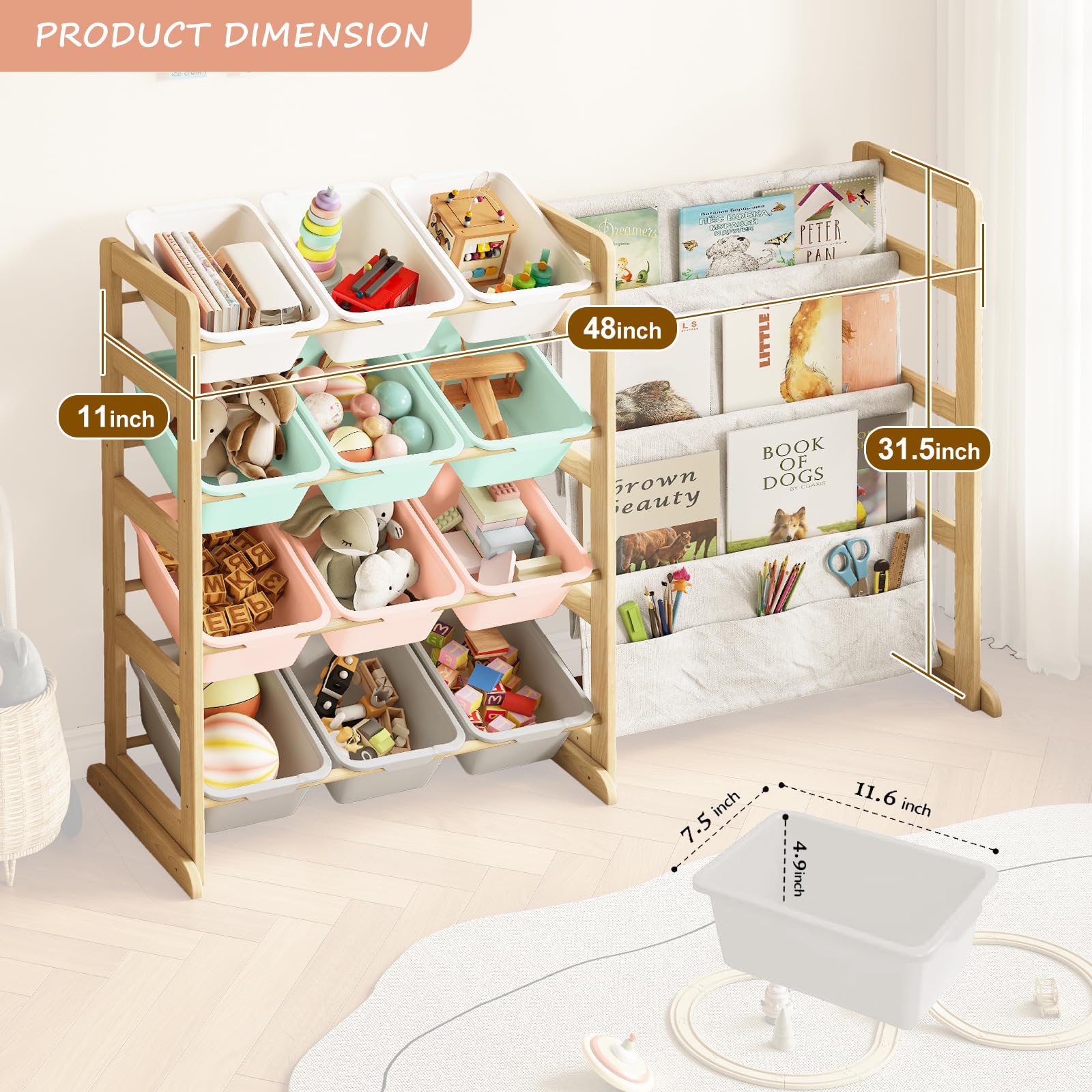 EXPERLAM toy storage organizer 4-tier shelf neatly holds books and toys