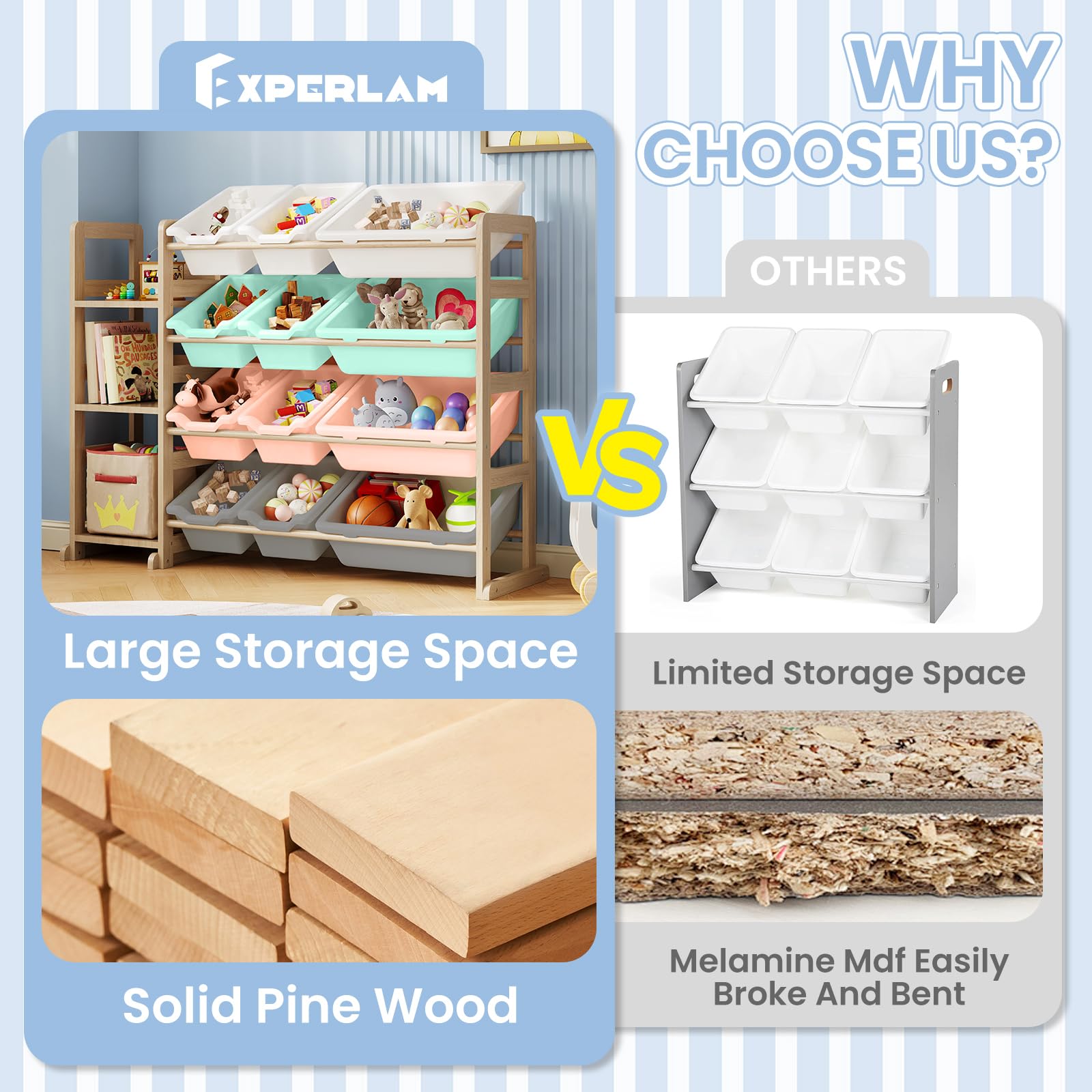 EXPERLAM Toy Storage Organizer color bins closeup reveals vibrant organization options for kids