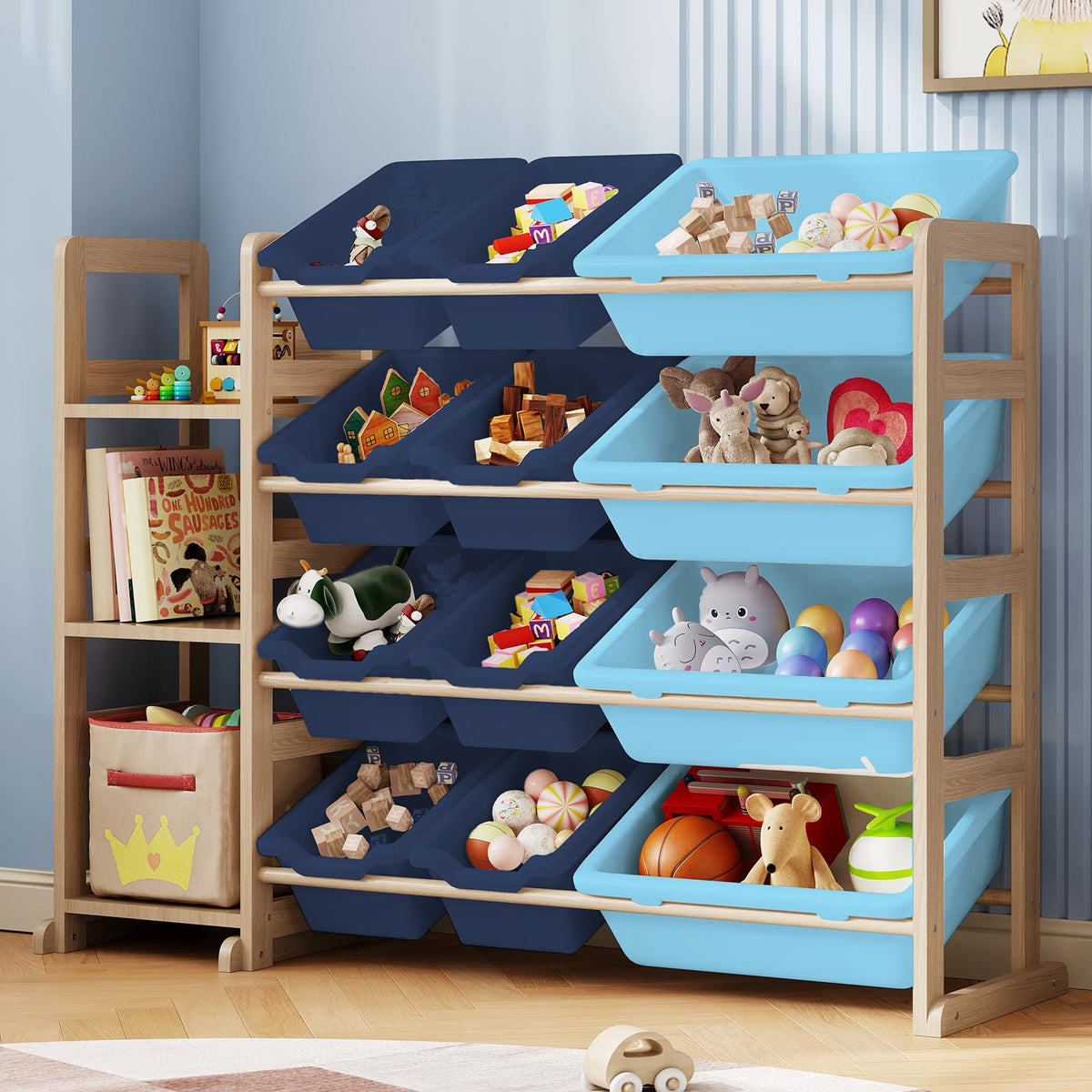EXPERLAM toy storage organizer front view with accessible bins for kids.
