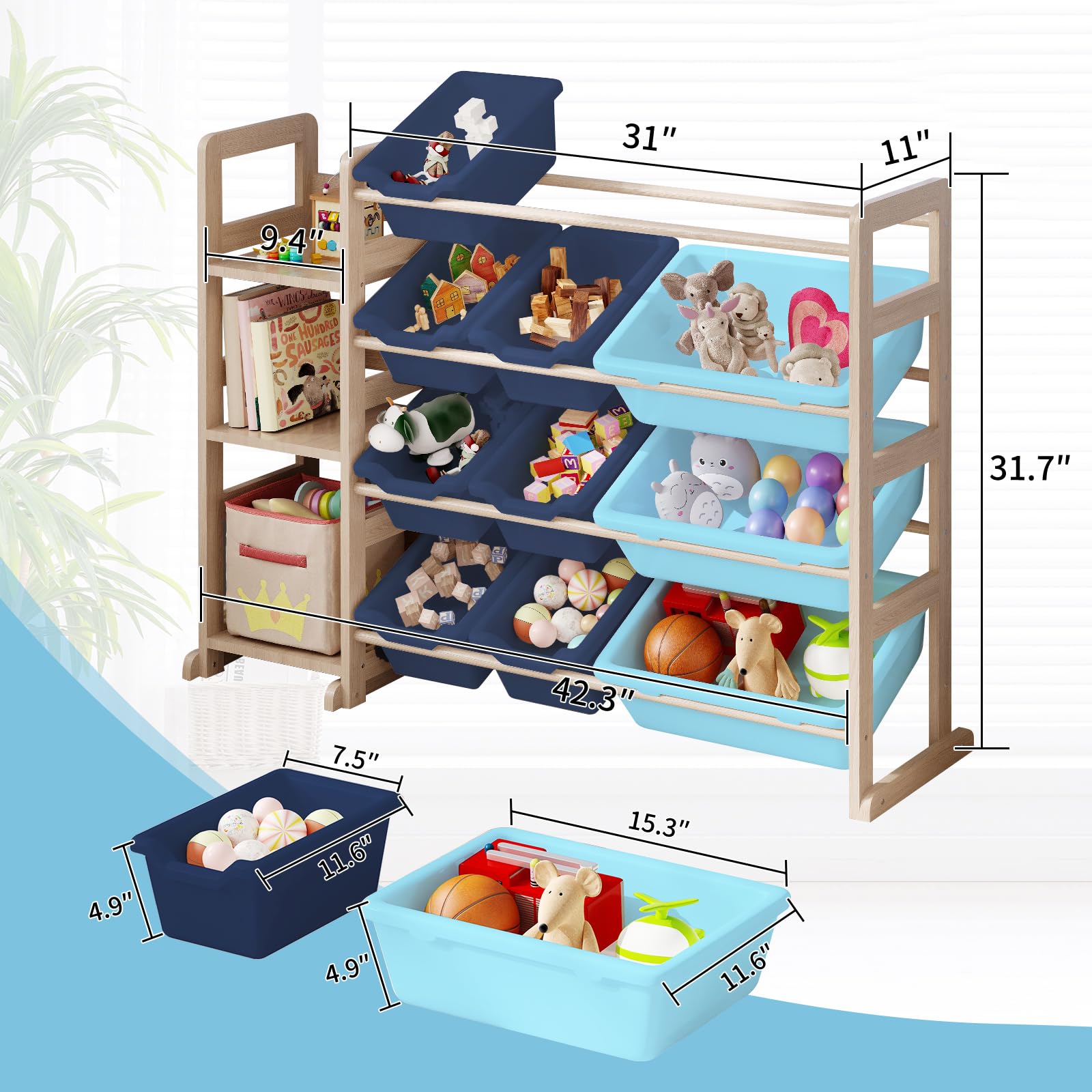 EXPERLAM toy storage organizer side view showing stable base for safe play.