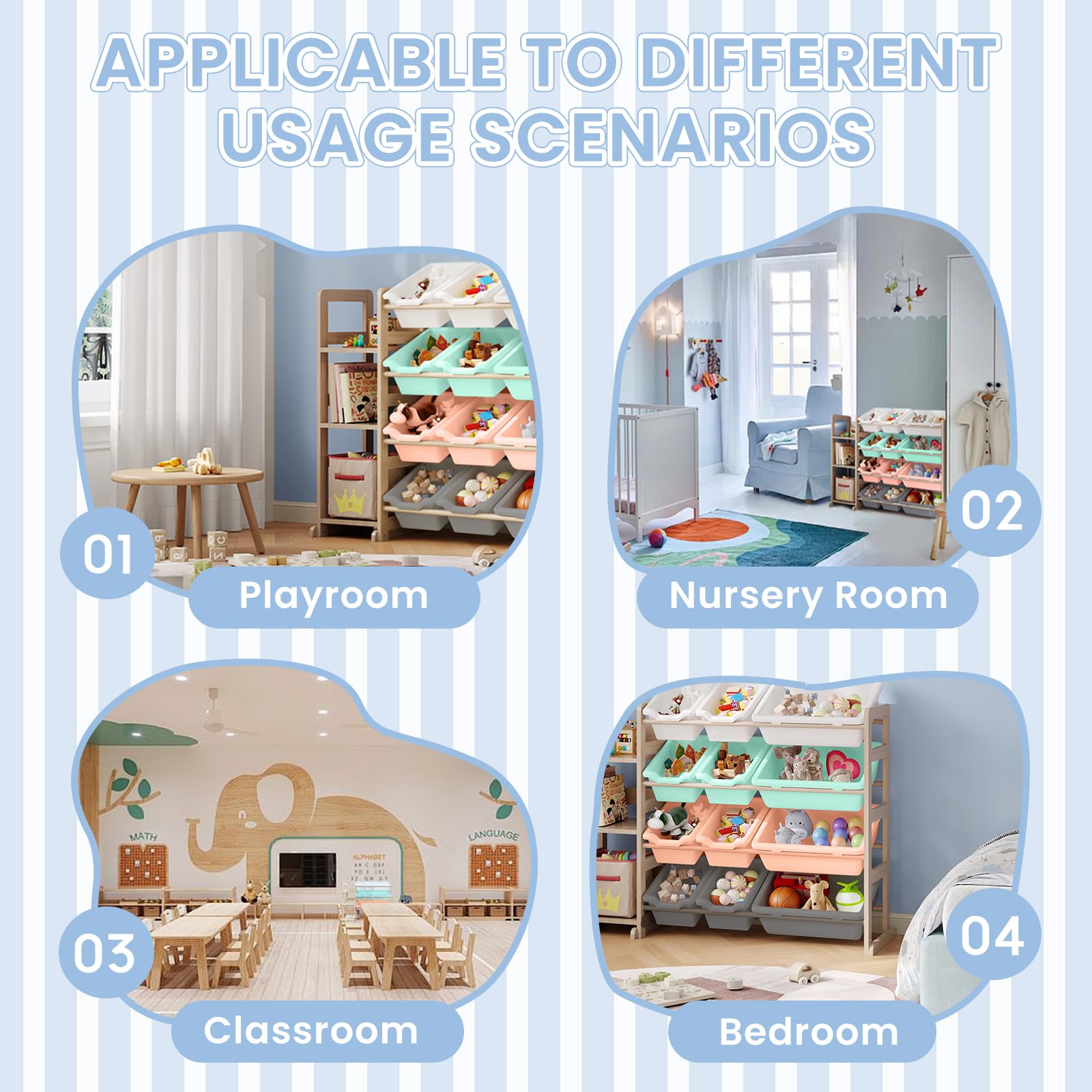 EXPERLAM Toy Storage Organizer sturdy pine base conveys durability for daily kids' use