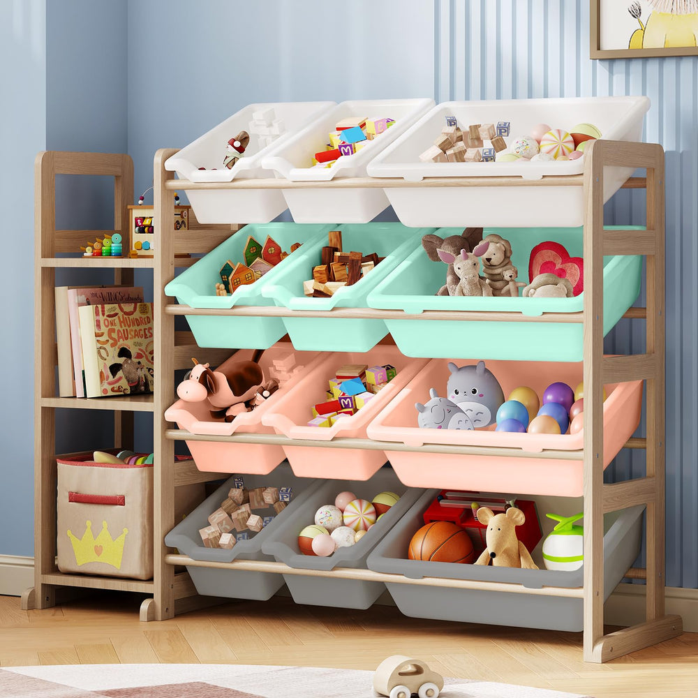 EXPERLAM Toy Storage Organizer front view shows sturdy pine build for safe kids' storage