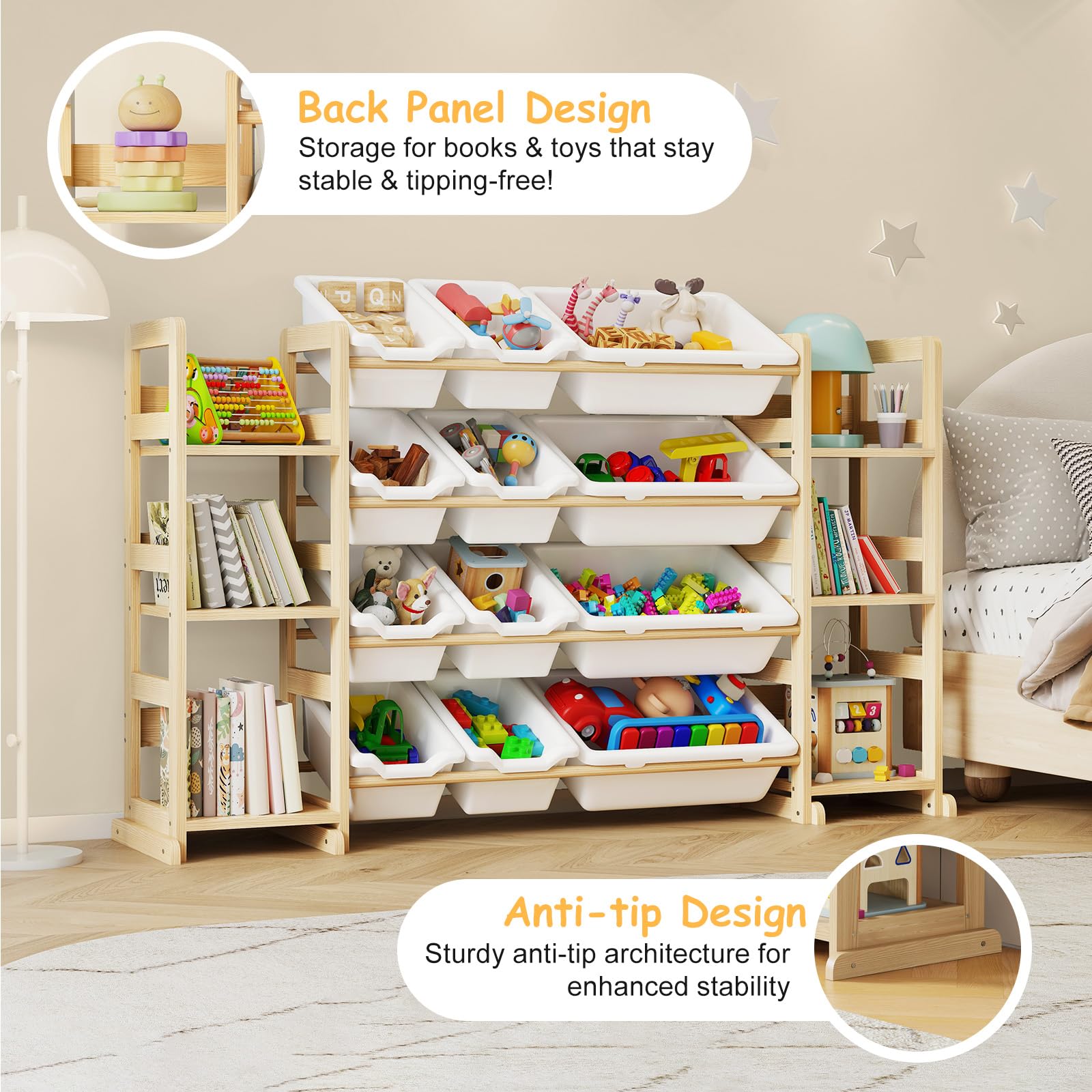 EXPERLAM toy storage with rounded corners for child safety and comfort.