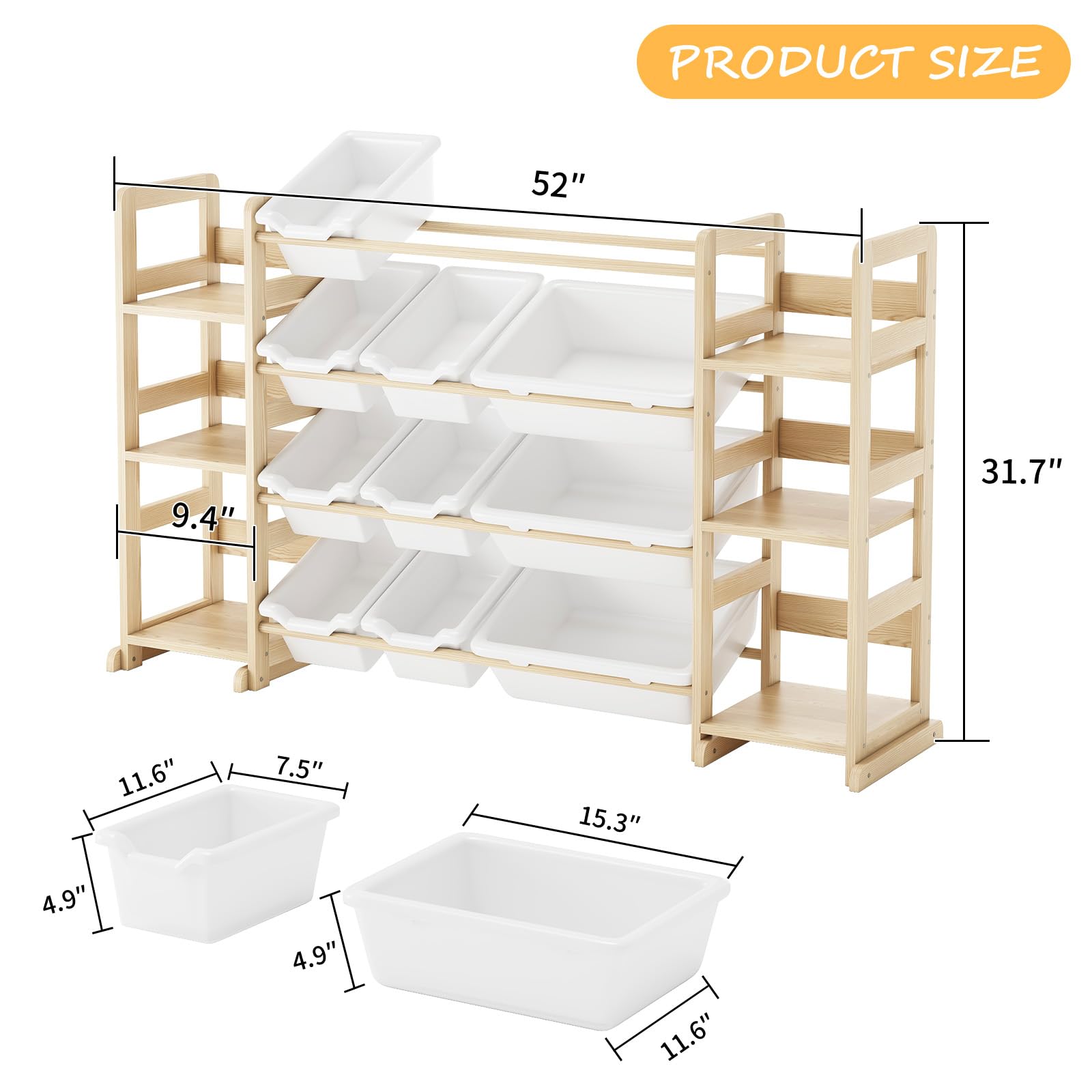 EXPERLAM side-shelves adjustable toy organizer showing flexible height options for tall books and toys.