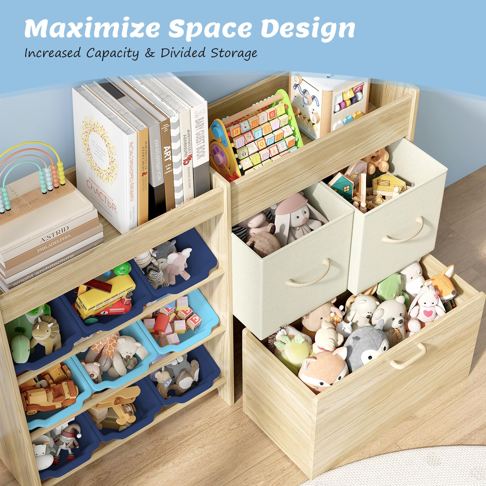 EXPERLAM solid pine wood construction with paint-free finish for safer kid storage