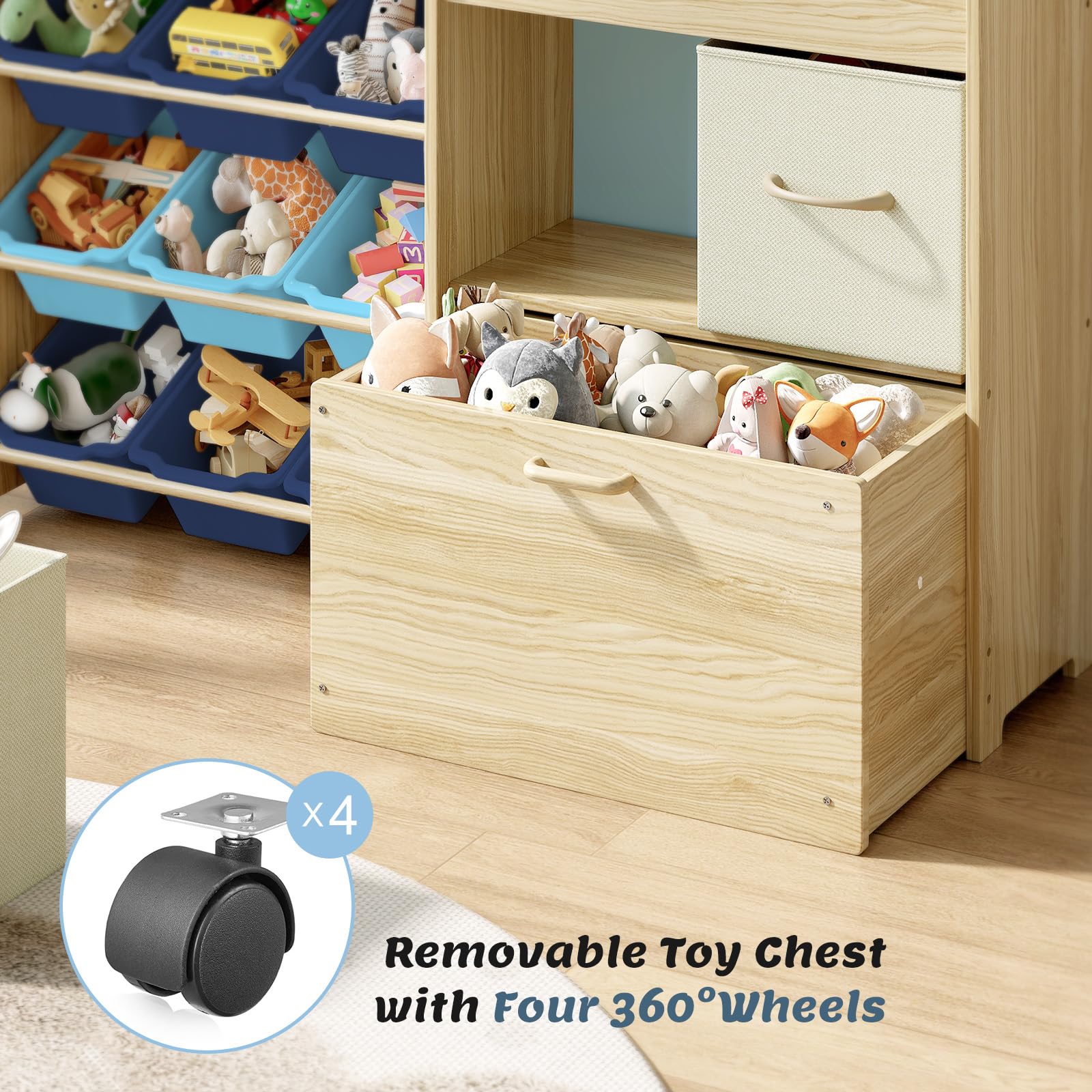 EXPERLAM top rack holds books and toys for quick access during playtime