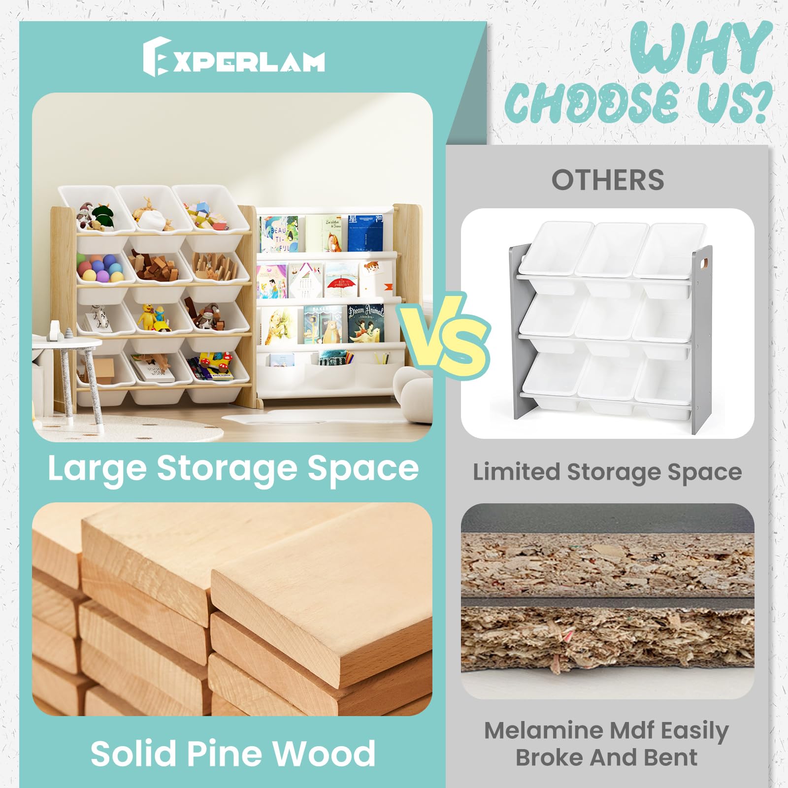 EXPERLAM wooden frame construction delivers sturdy, stable storage