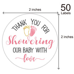 EKSPLODI pink baby shower stickers on a mason jar for favors.