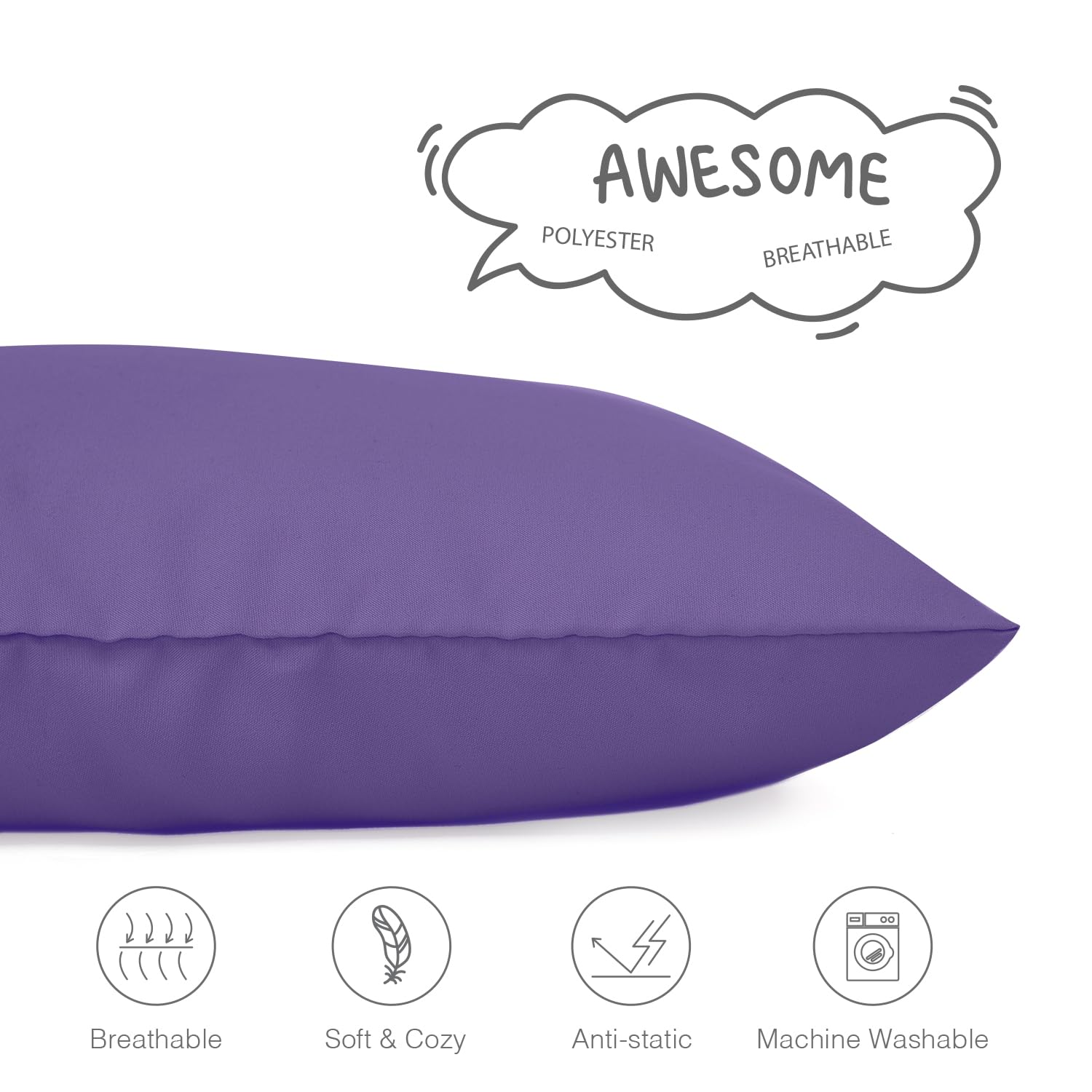 EXQ Home deep purple pillowcase adds playful bedding style.