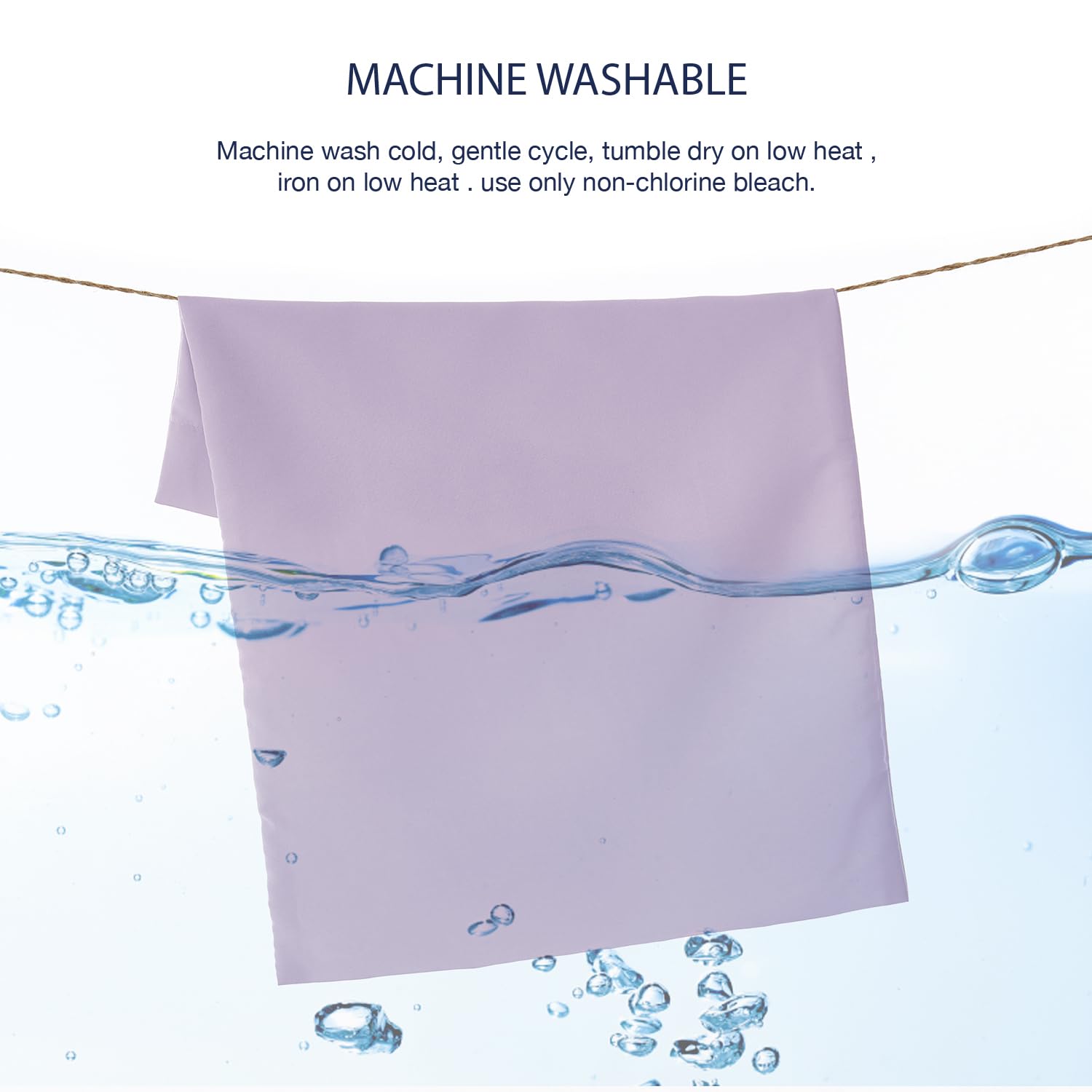 EXQ Home machine-washable pillowcase detail shows cold wash and low-heat dry.