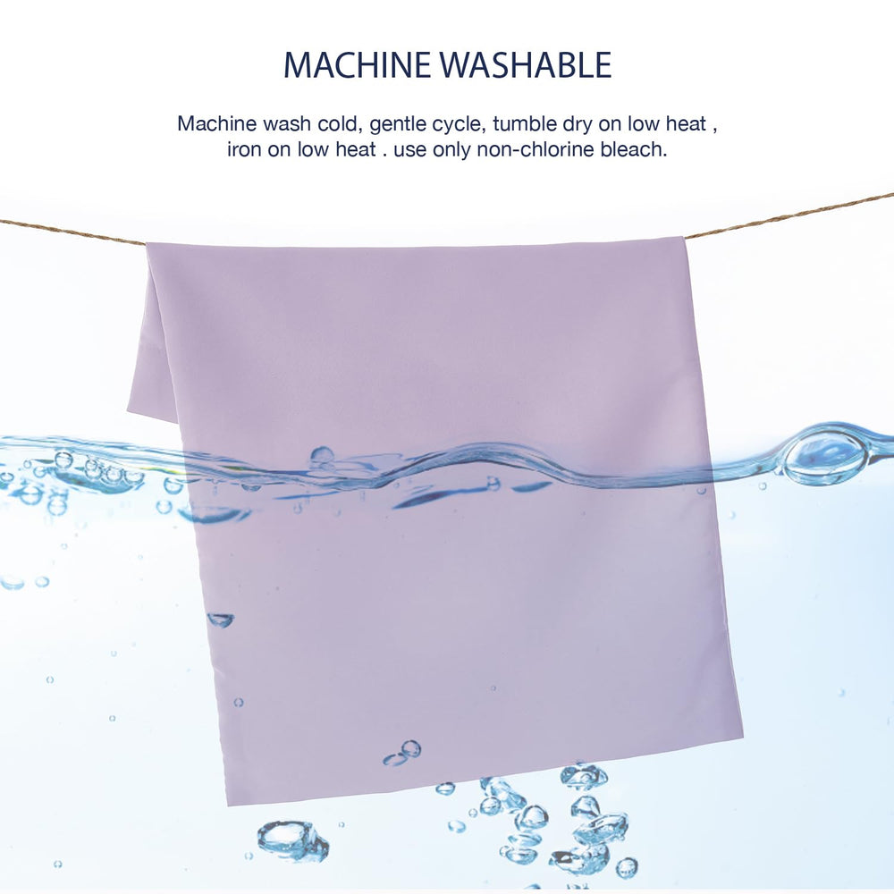 EXQ Home machine-washable pillowcase detail shows cold wash and low-heat dry.