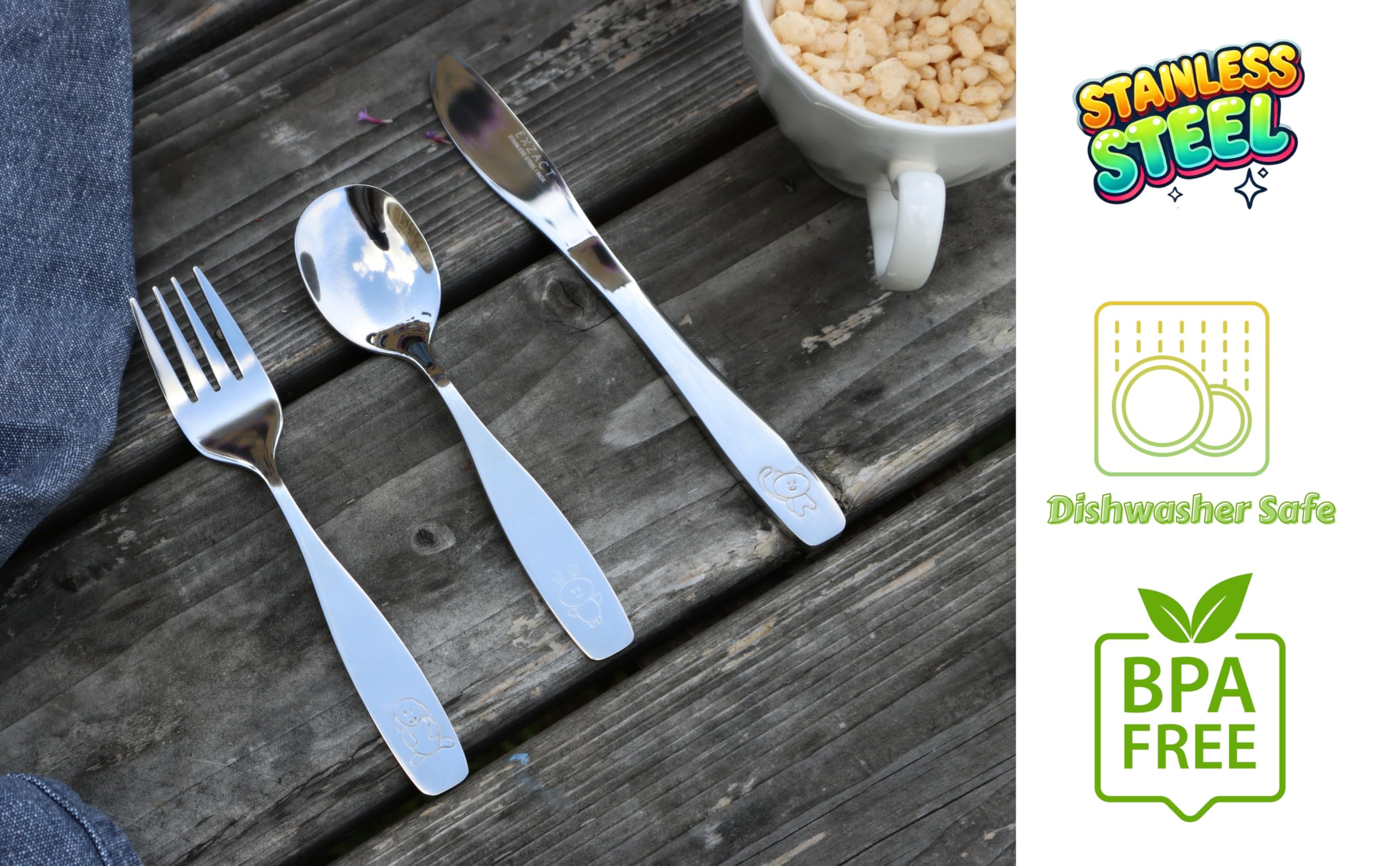 Exzact flatware is dishwasher-safe for simple post-meal cleanup