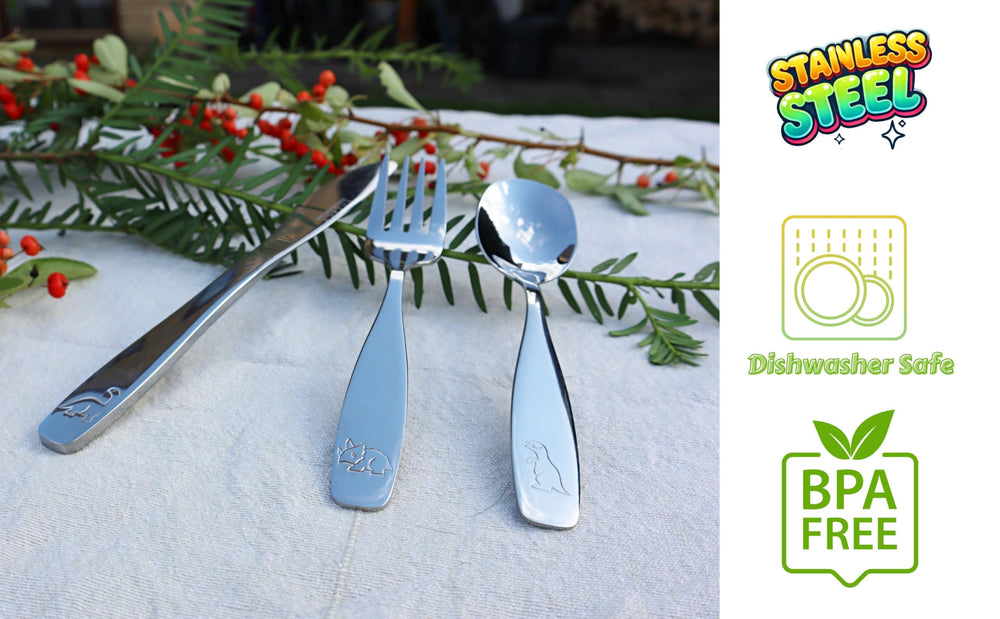 Exzact Kids Flatware toddler mealtime setup with kid-friendly ergonomics.