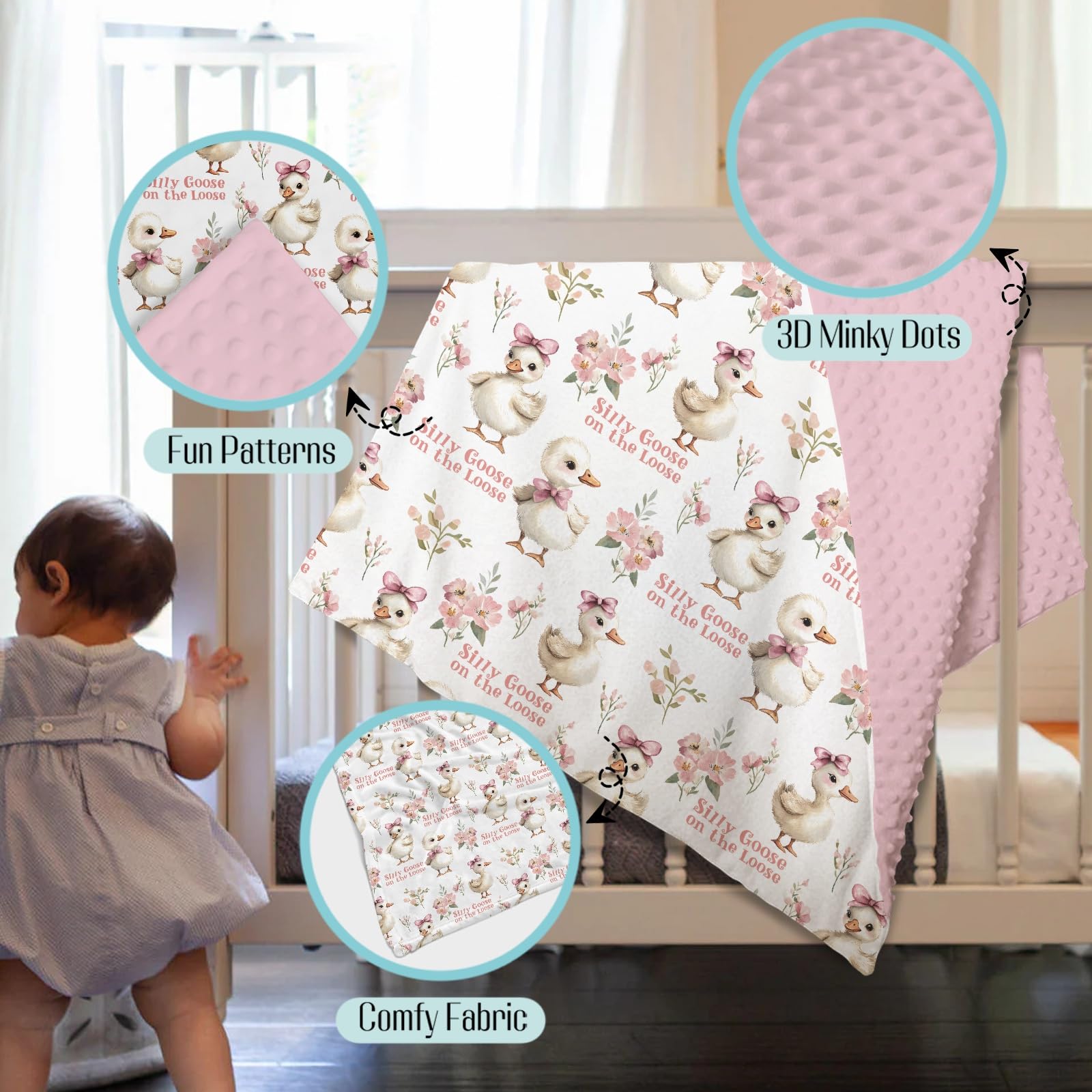 EyMzcod Mink Baby Blanket double-layer dotted backing provides breathable warmth for all seasons.