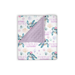 EyMzcod Mink Baby Blanket purple Undersea Turtle design for cozy swaddling and bedtime warmth.