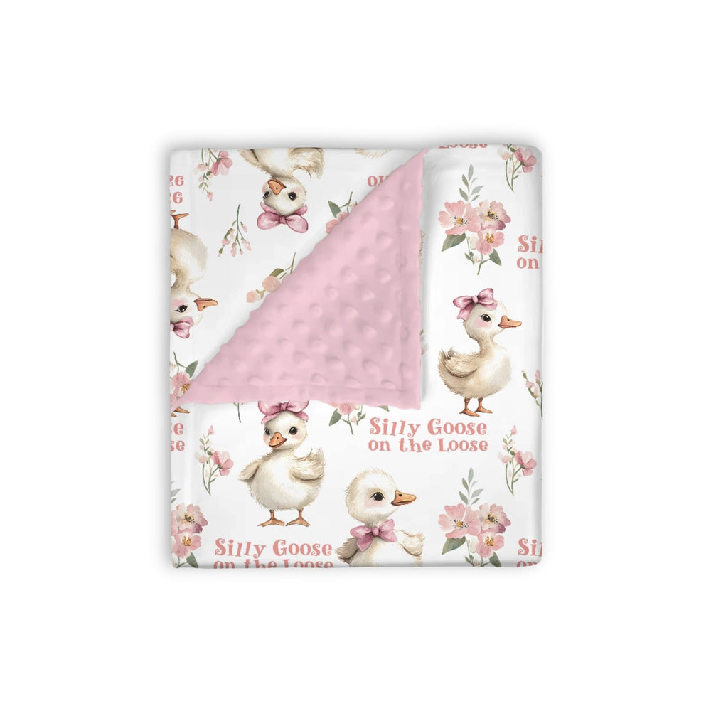 EyMzcod Mink Baby Blanket with silly goose on the loose pink floral pattern for cozy naps.