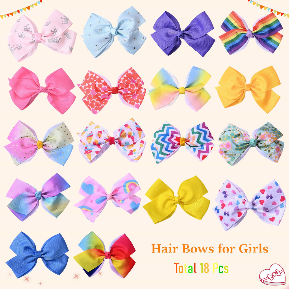 Eyegla colorful girls bows arranged together, perfect for school or party outfits.