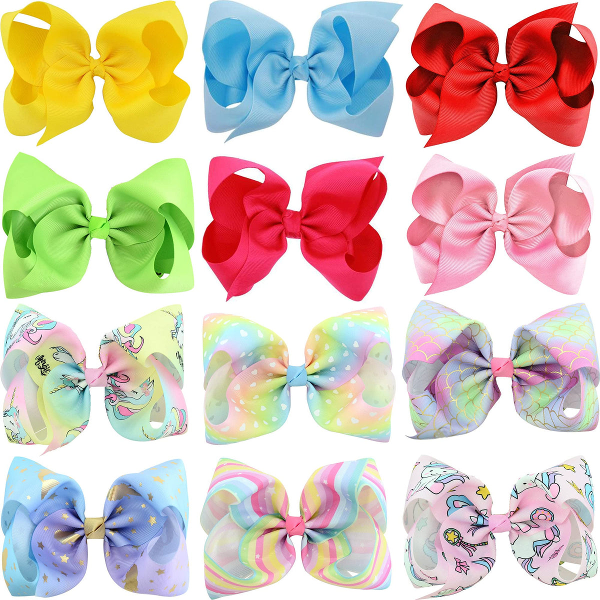 Eyegla hair bows 12-pack solid colors for easy outfit matching
