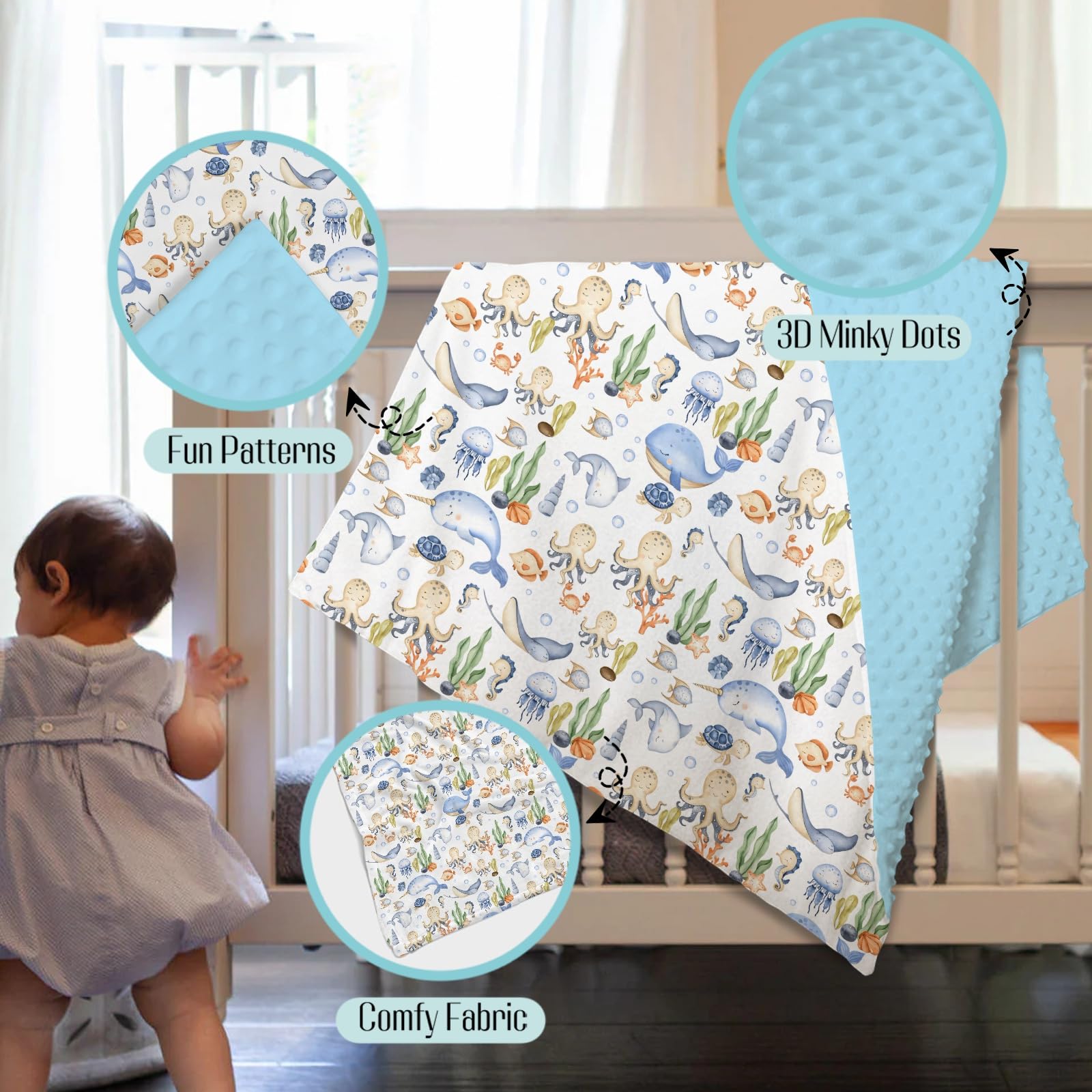 EyMzcod Mink Baby Blanket whale design provides extra softness in cribs and strollers.