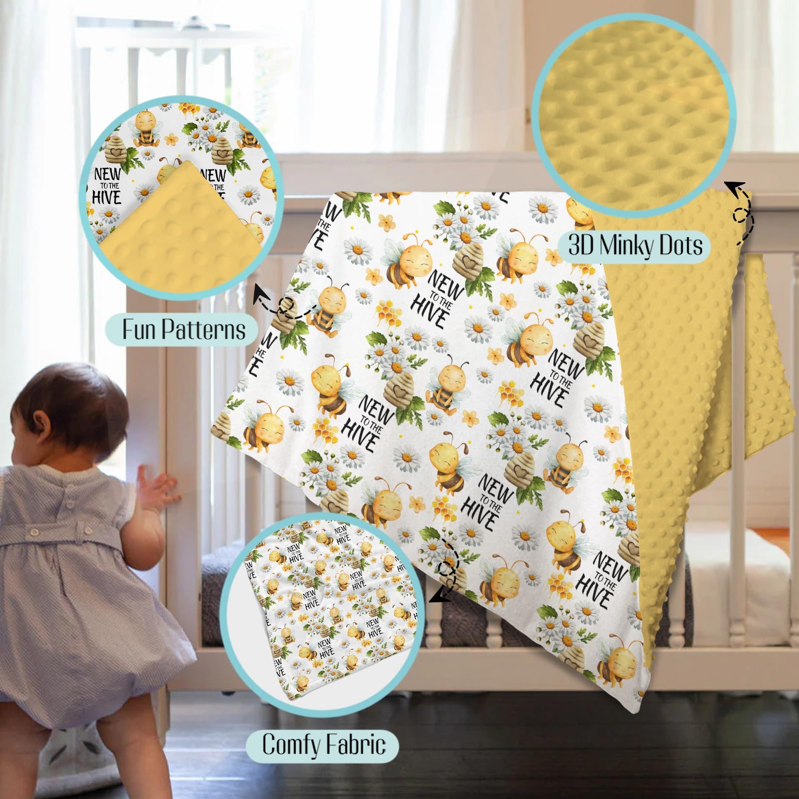 EyMzcod Mink Baby Blanket back view with dotted texture adds breathable, playful detail