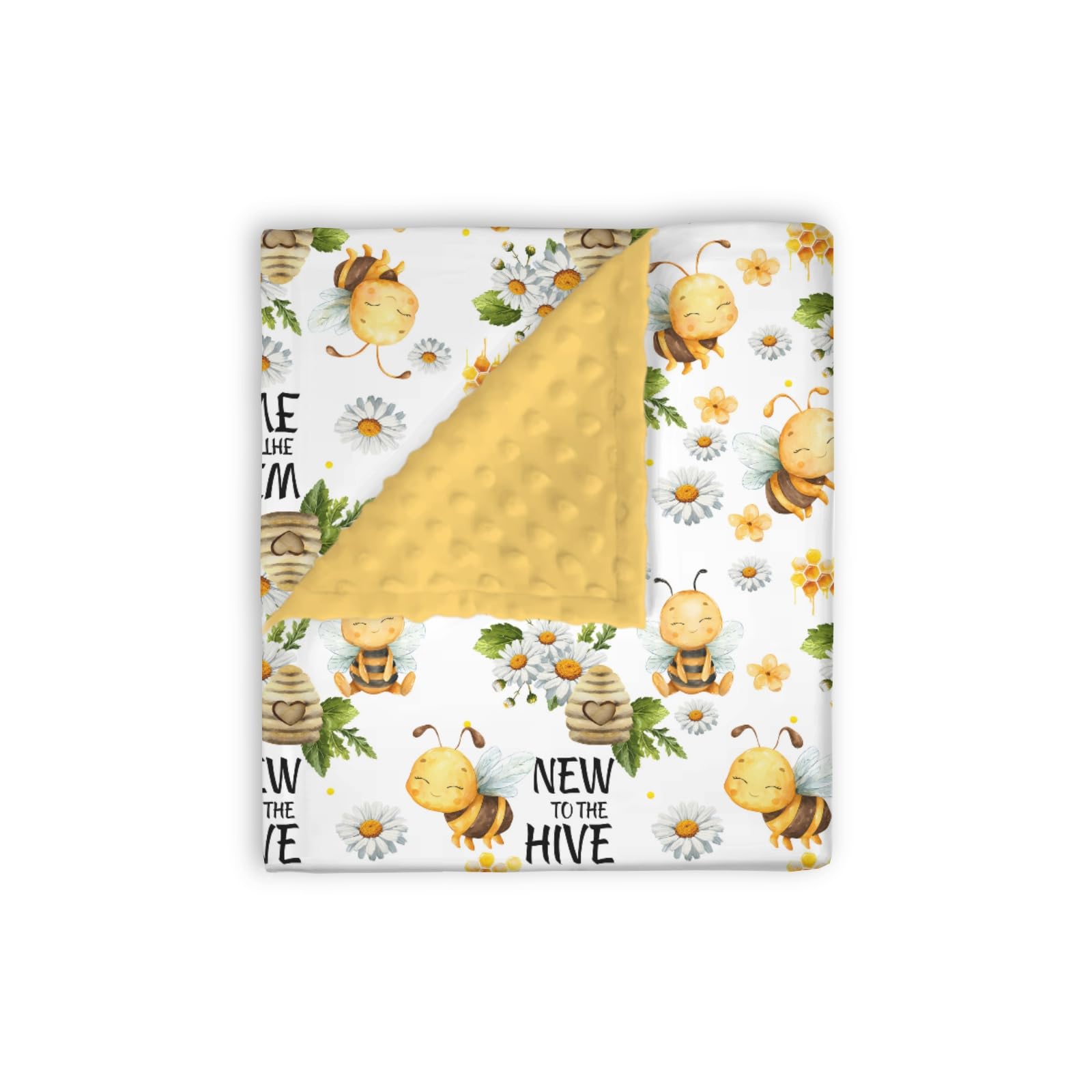 EyMzcod Mink Baby Blanket front view shows honey-bumble-bee floral, offering soft, cozy warmth