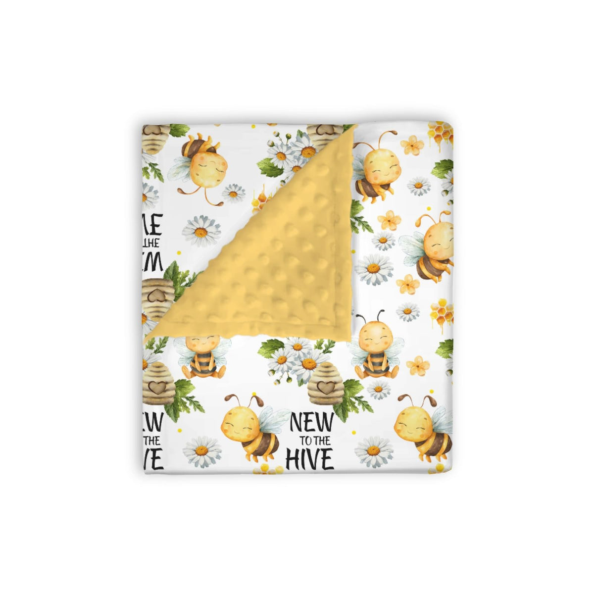 EyMzcod Mink Baby Blanket front view shows honey-bumble-bee floral, offering soft, cozy warmth