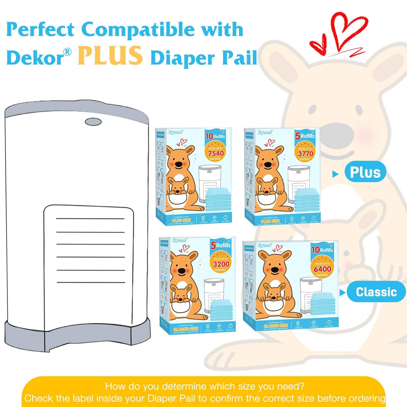 Eyssu 40 percent longer refills extend diaper collection between changes.