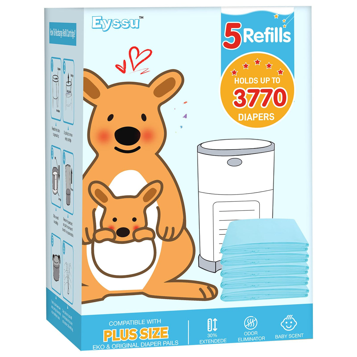 Eyssu Dekor Plus compatibility highlights secure fit for effortless diaper disposal.