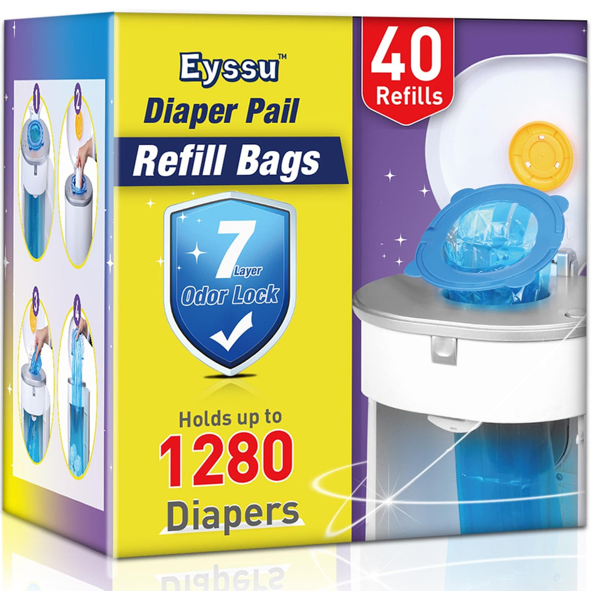 Eyssu diaper pail refill with flat seal for secure bag changes