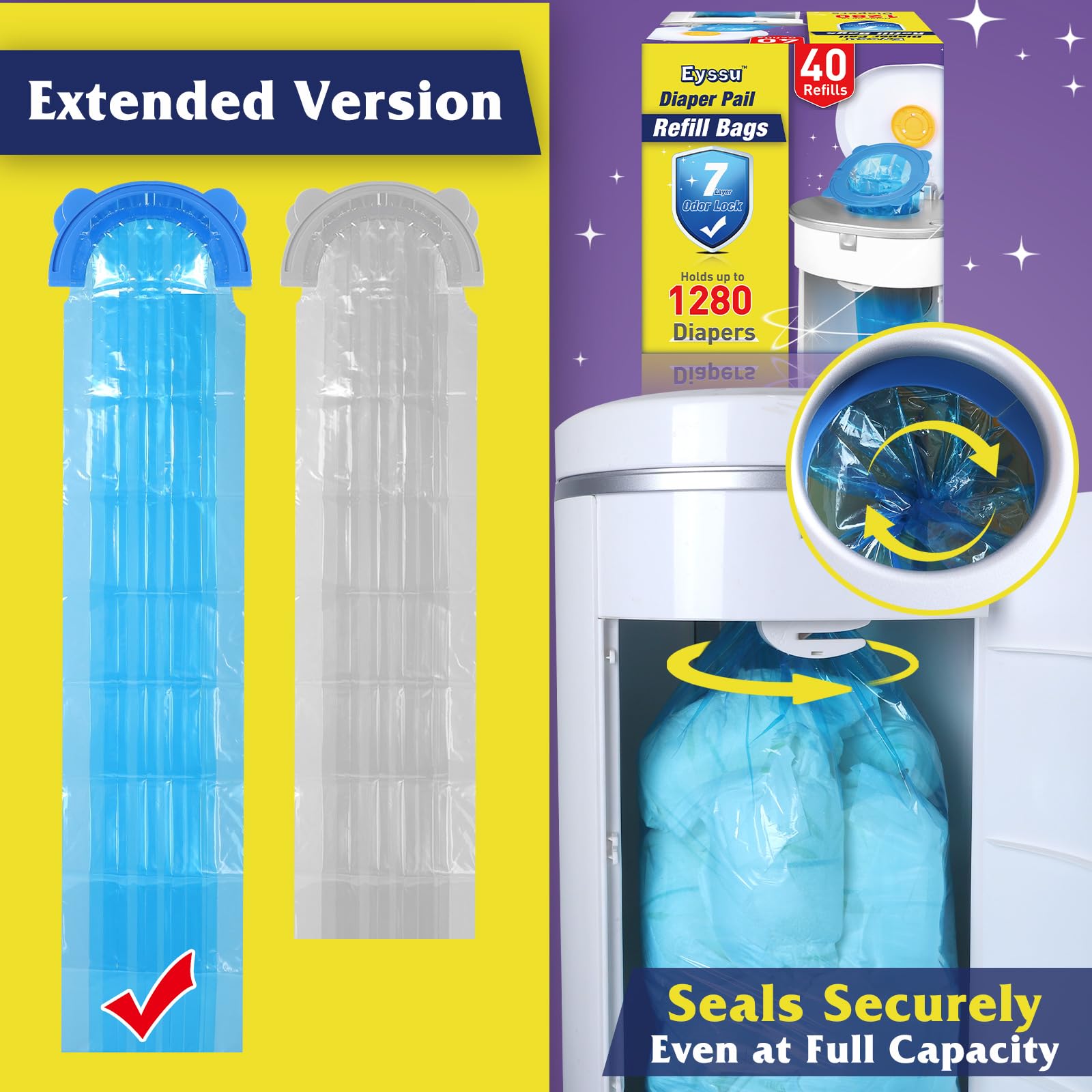 Eyssu 40-pack refills hold up to 1280 diapers for busy homes