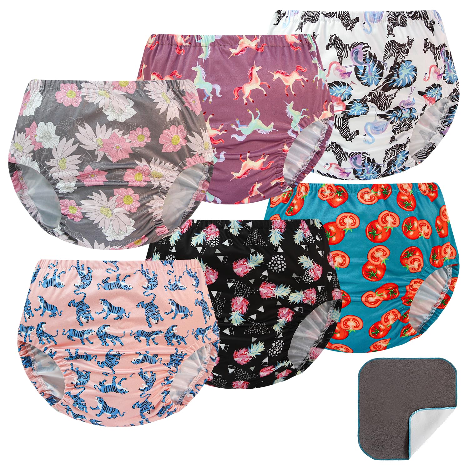 EZ Moms 6-pack diaper covers pack shot shows colorful girl-friendly designs.