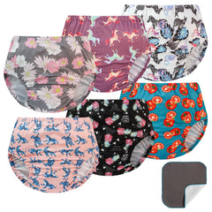 EZ Moms 6-pack diaper covers pack shot shows colorful girl-friendly designs.