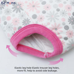 EZ Moms elastic waistband and leg holes close-up for flexible, snug fit.