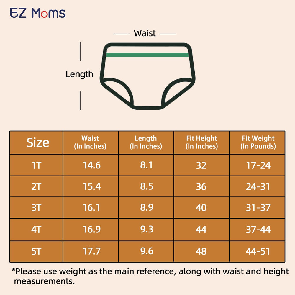 EZ Moms four-prints group display featuring vivid potty-training prints