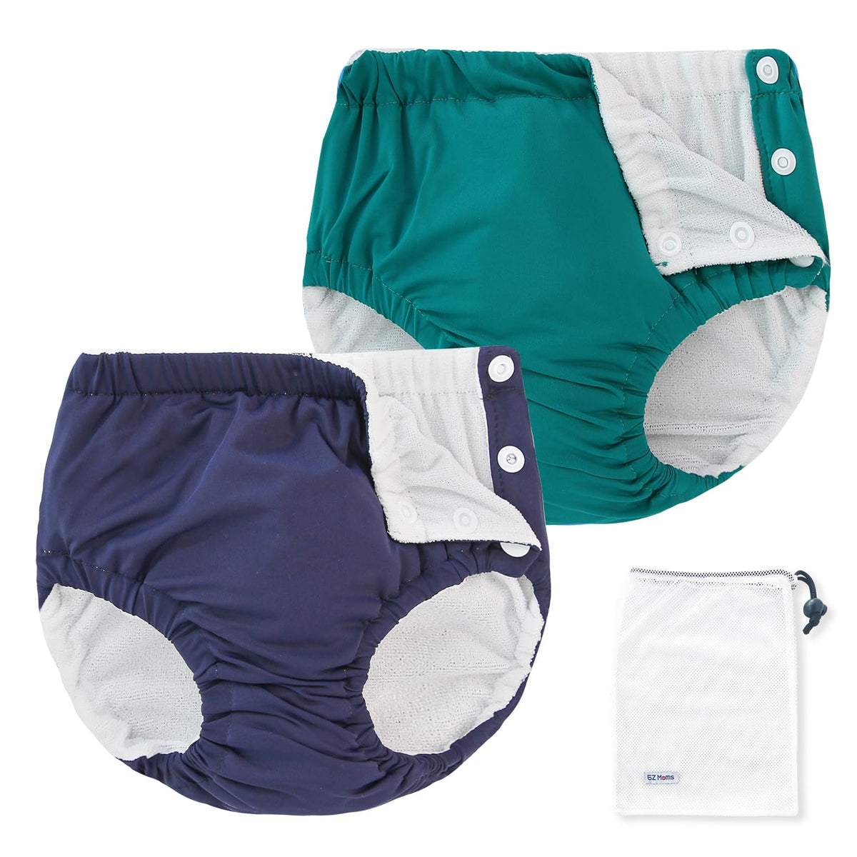 EZ Moms swim diapers size 2 bundle pack provides secure, leak-free pool time.