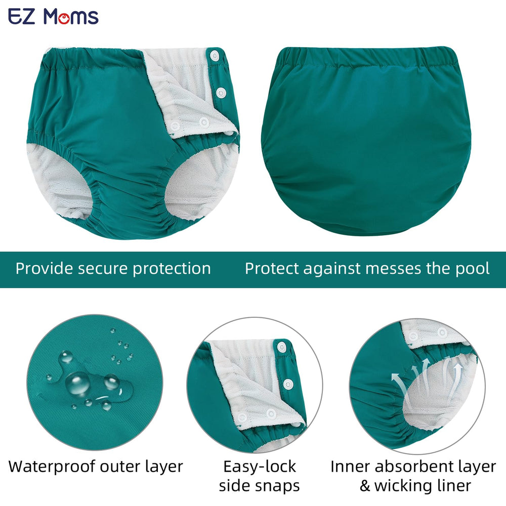 EZ Moms soft stretchy fabric delivers gentle comfort for toddlers in the water.