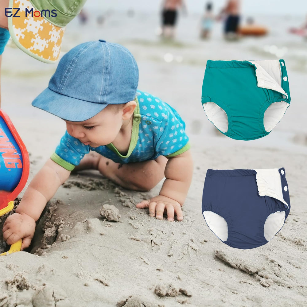 EZ Moms swim diaper offers UPF50+ sun protection for outdoor aquatic sessions.