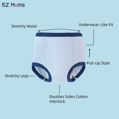 EZ Moms training pants showcase four playful prints for engaging potty sessions.