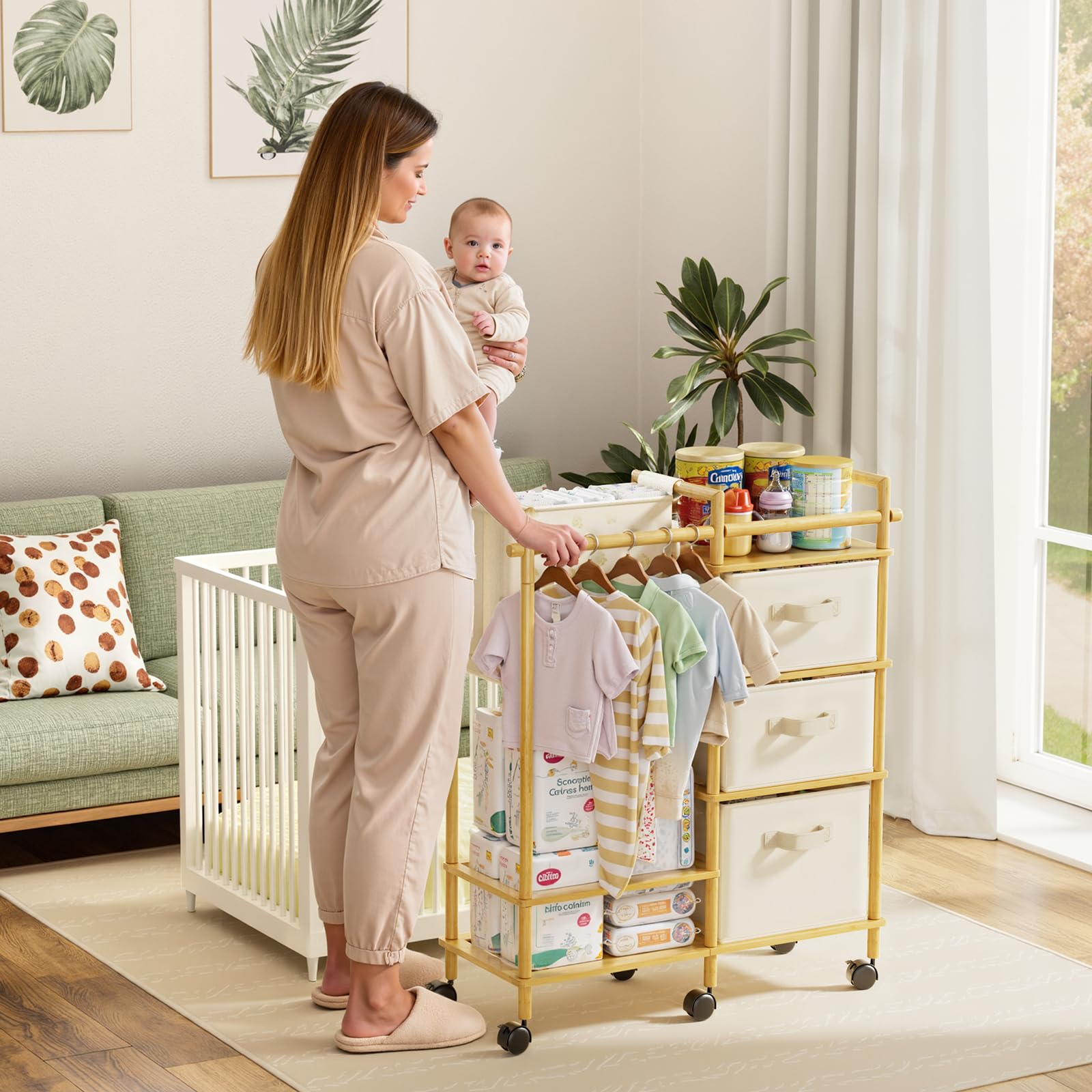 EZ2LIVE bamboo diaper caddy cart assembly tutorial ensures tool-free setup.