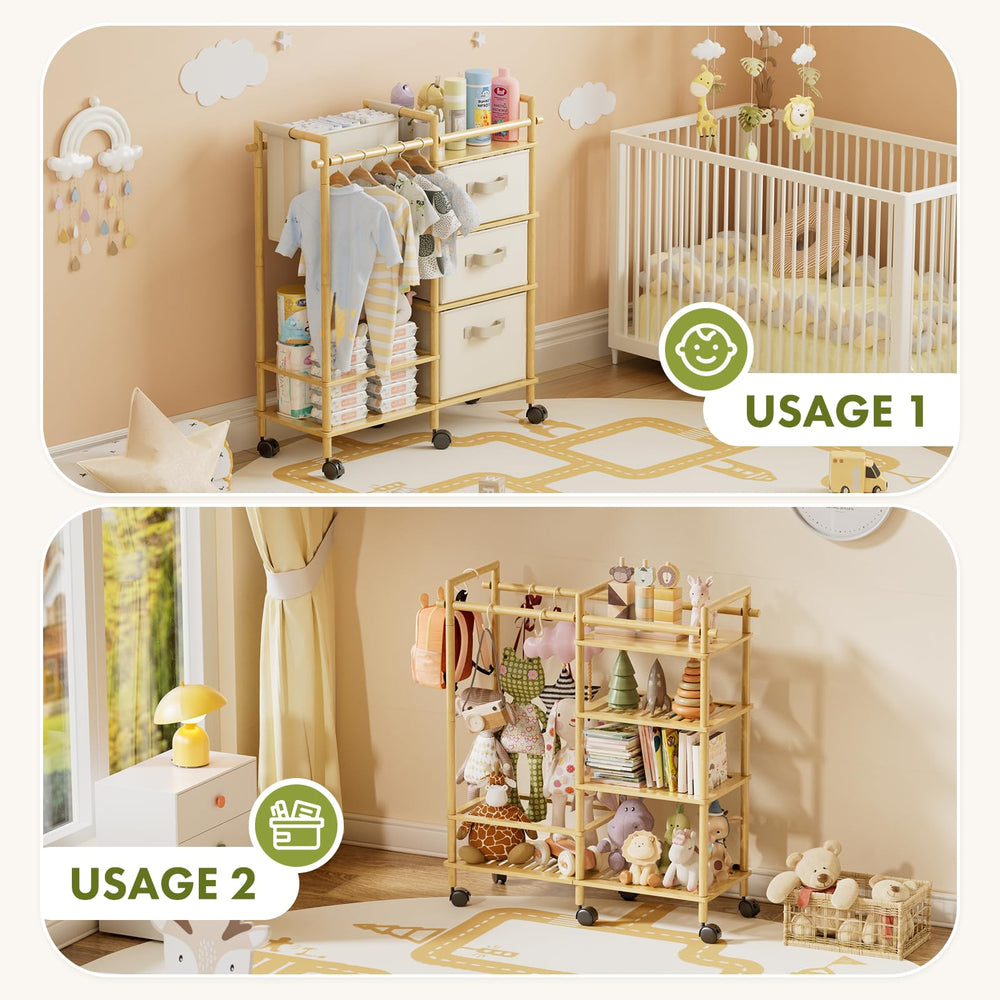 EZ2LIVE bamboo diaper caddy cart bottom platform stores shoes and small items.