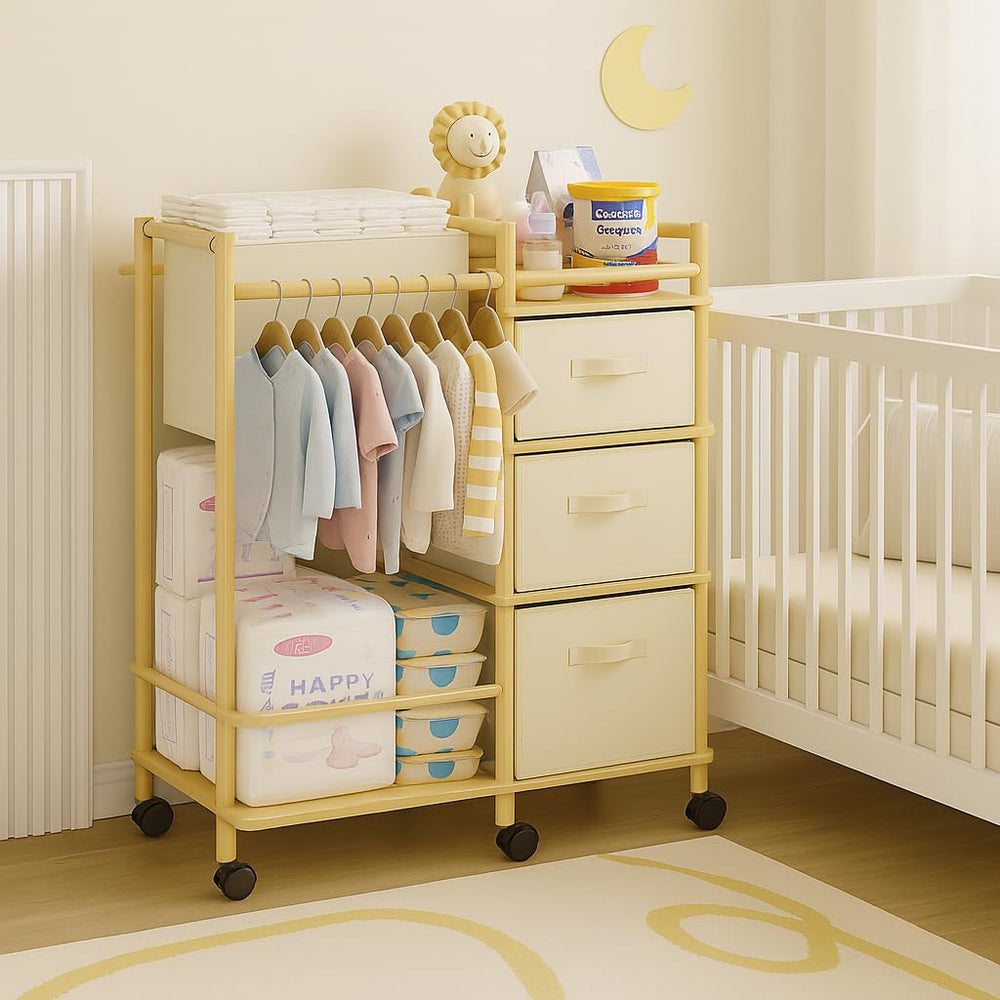 EZ2LIVE bamboo diaper caddy cart side view for organized nursery storage.
