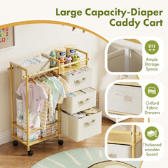 EZ2LIVE bamboo diaper caddy cart drawers store towels and clothes efficiently.