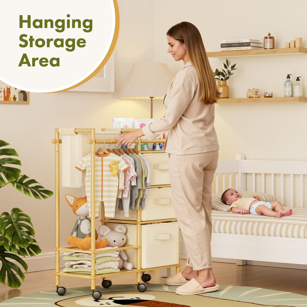 EZ2LIVE bamboo diaper caddy cart rails hold bottles and creams securely.