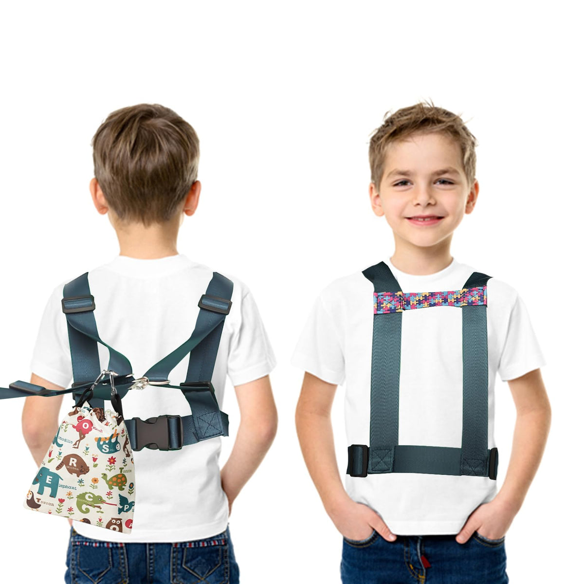 EZ4UVOY safety harness worn by child in park for secure outdoor outings.