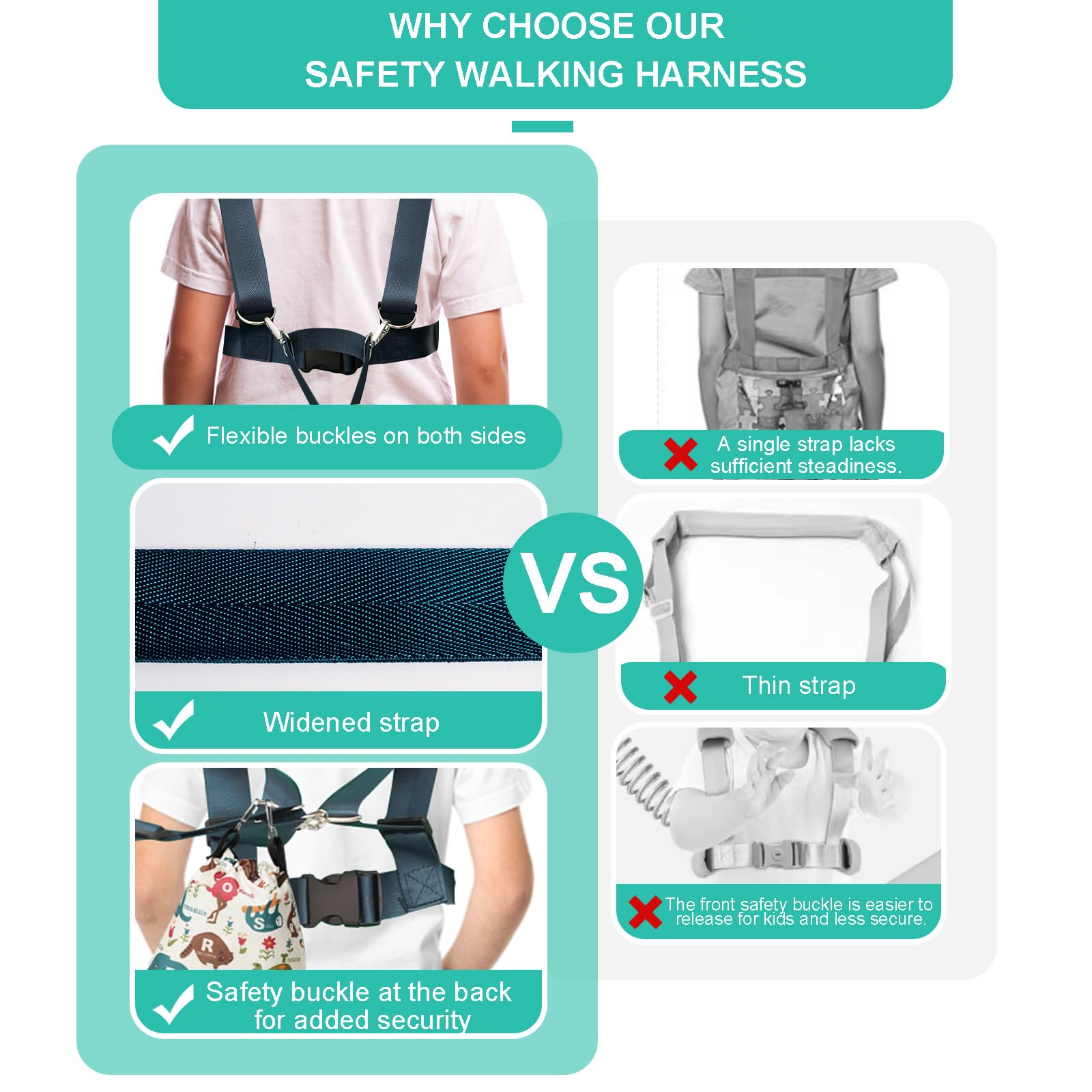 EZ4UVOY tether extended to 7 feet enables relaxed supervision during strolls.