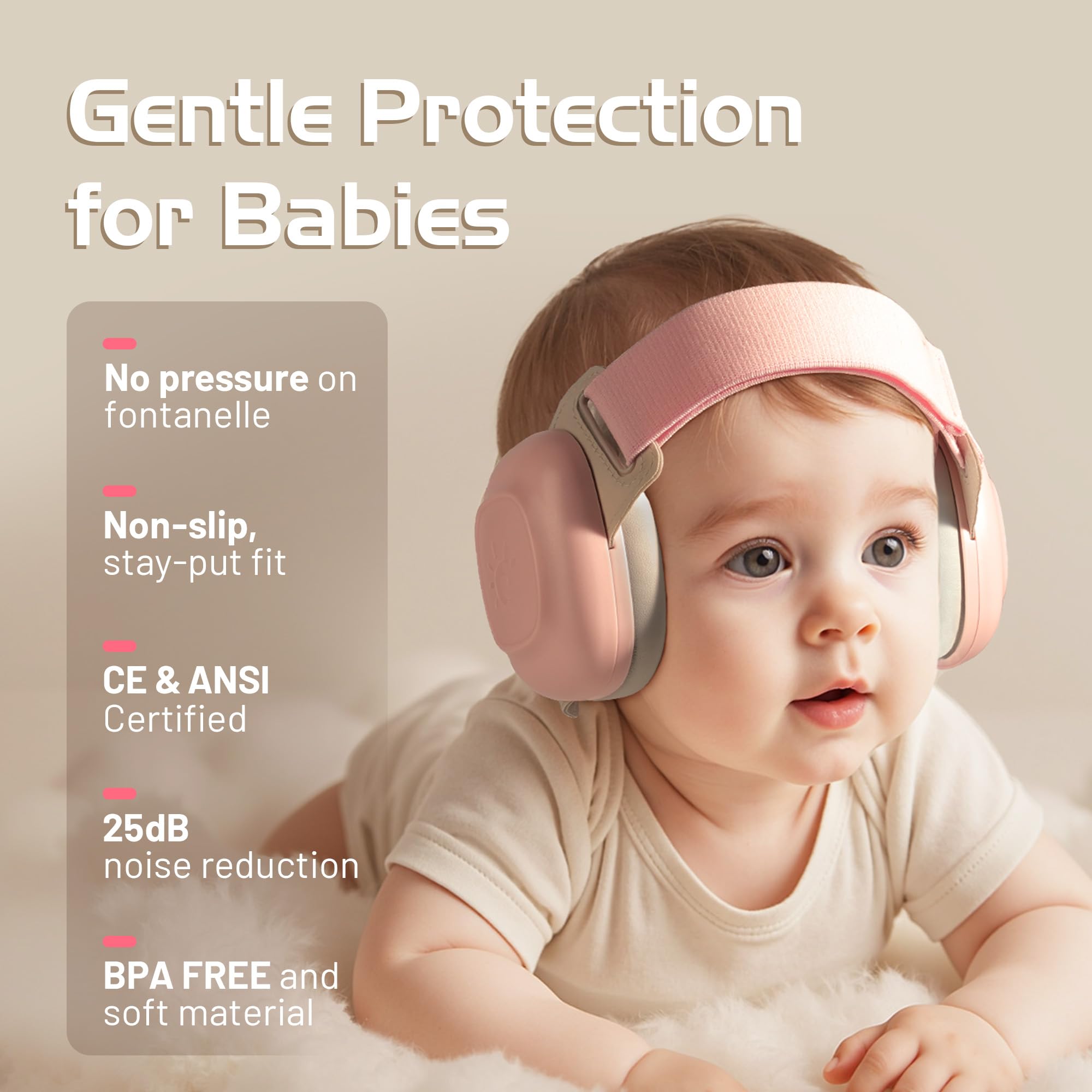 EZARC Baby Ear Muffs with adjustable headbands for growing babies and secure fit.