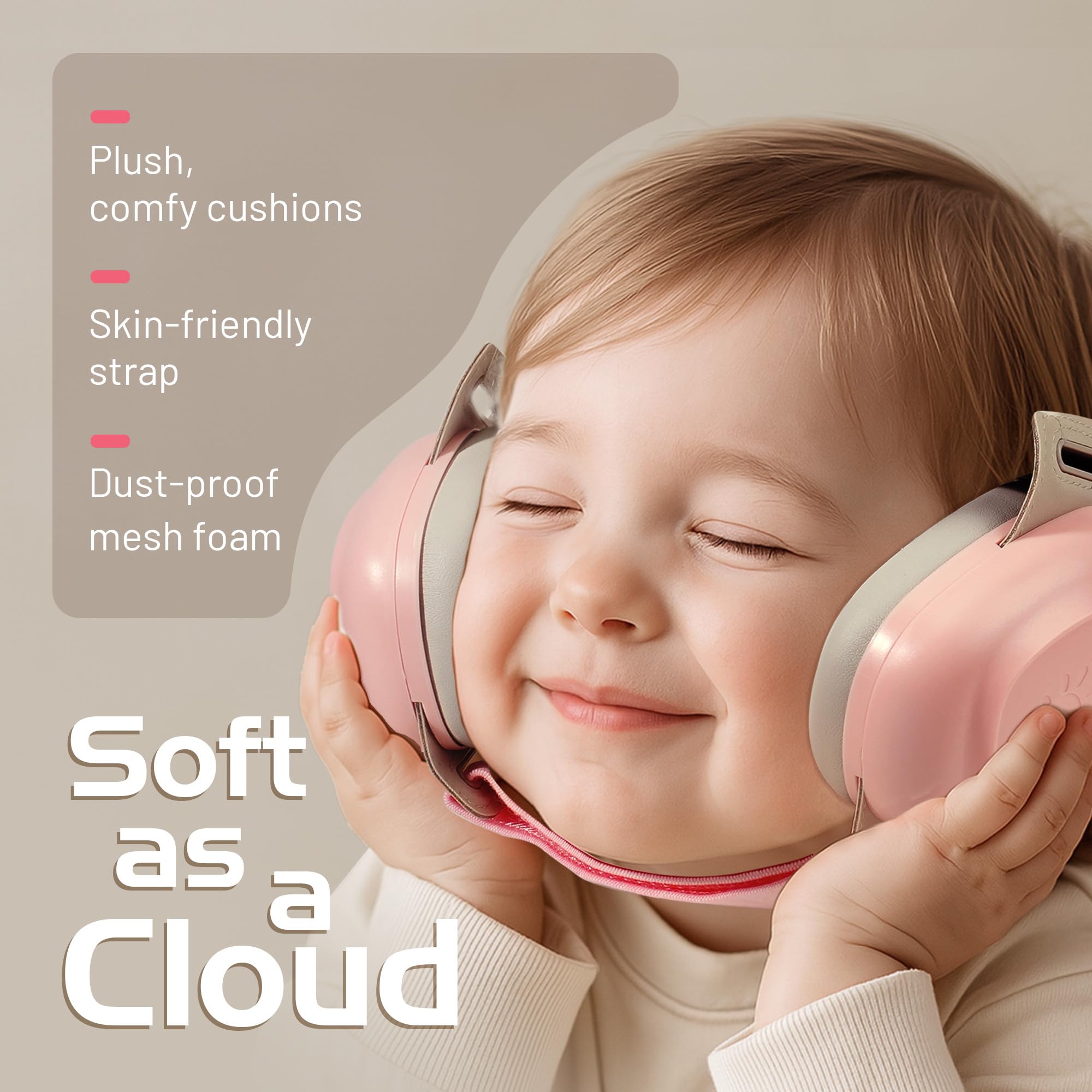 EZARC Baby Ear Muffs soft ear cups provide gentle, comfortable wear.