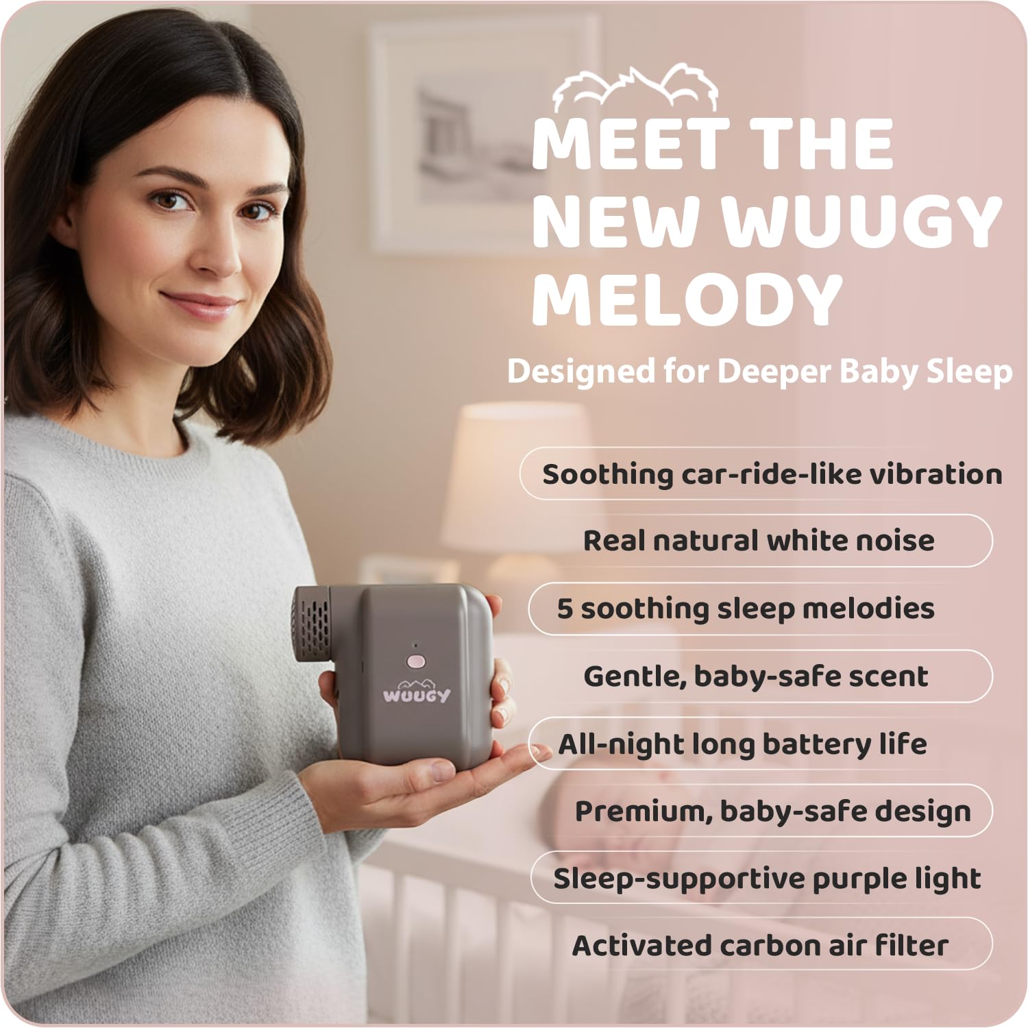 eztrading Wuugy Melody vibration feature demonstrated for soothing babies.